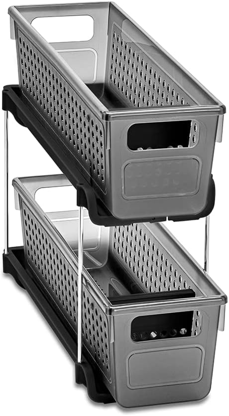 Madesmart Premium Antimicrobial 2-Tier Mini Organizer Multi-Purpose Slide-Out Storage with Handles and Dividers for Home and Bath, Pack of 1, Carbon image number 3