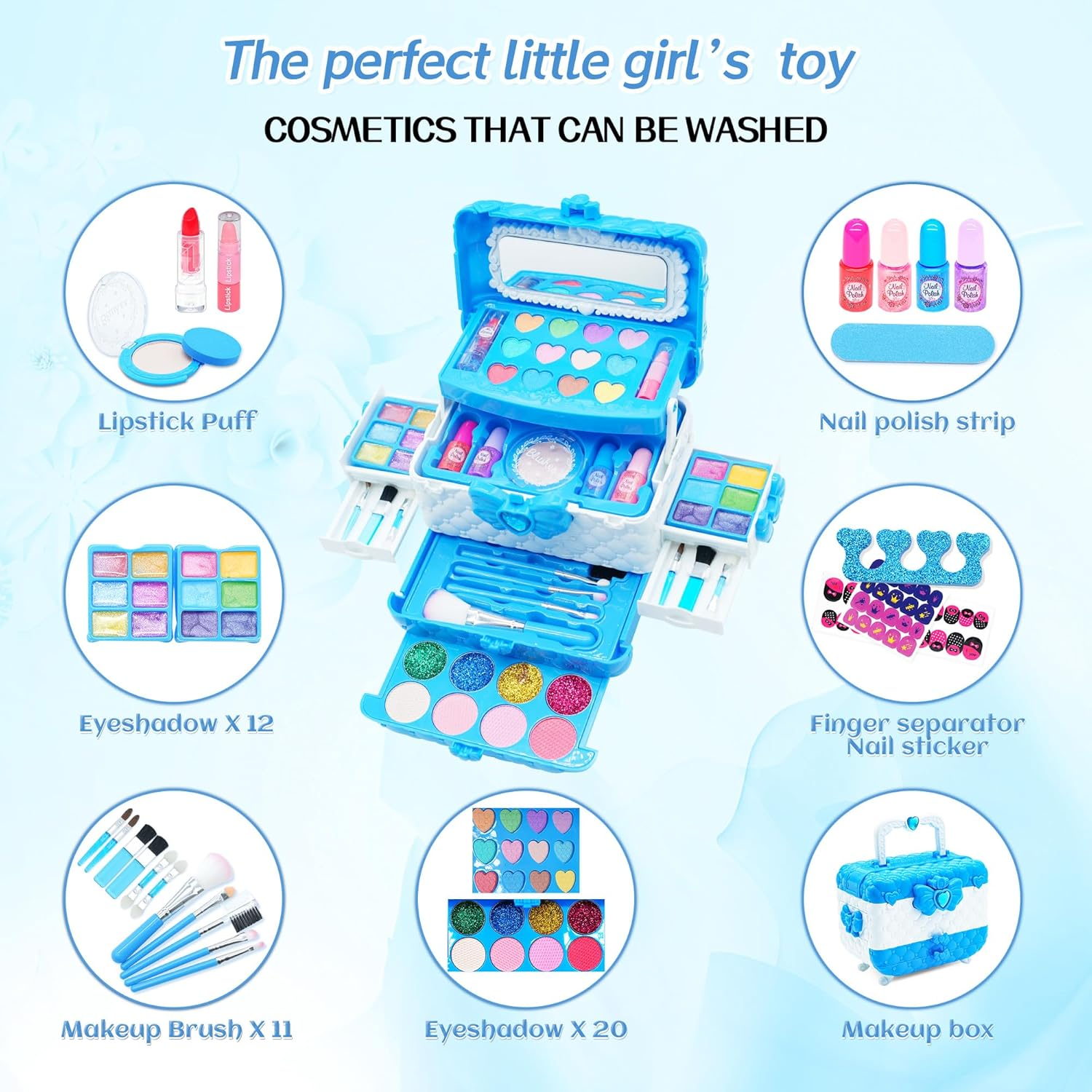 Kids Makeup Kit for Girl - 57PCS Frozen Toys for Girls,Real Washable Makeup Little Girls Gift,Toddler Play Make up Kids Toys Makeup Vanities for Princess Girls Children Age 4+ Christmas & Birthday Toy image number 5