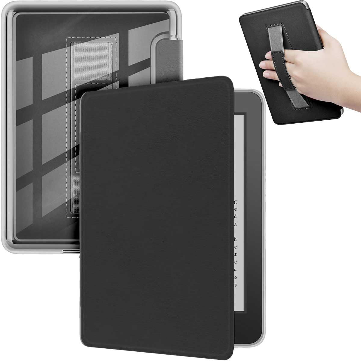 T Tersely Clear Back Slimshell Leather Case with Hand Strap for Kindle 11Th Generation 2024/2022, 6 Inch, Transparent Shockproof Magnetic Cover - Purple