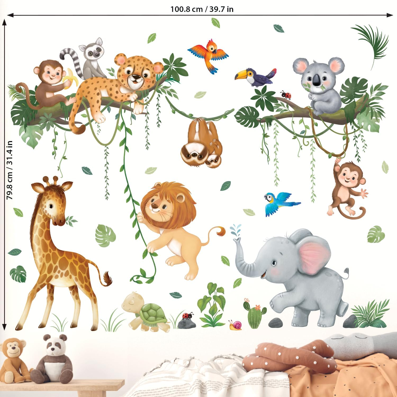 DECOWALL SG2-2501 Jungle Animal Wall Stickers Safari Tree Branch Removable Peel and Stick Nursery Decals Baby Kids Room Home Decor Giraffe Lion Elephant Monkey image number 2