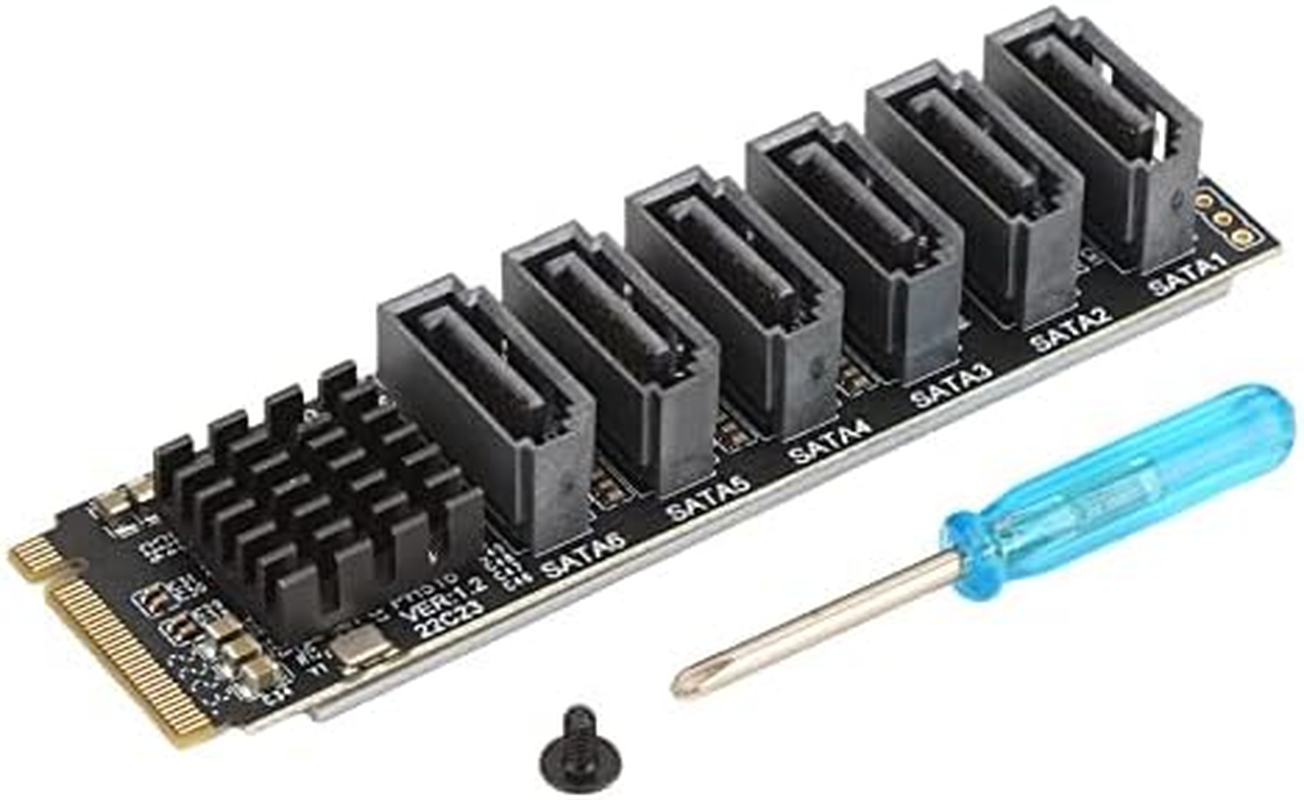 Bewinner M.2 to SATA3.0 Expansion Card 6 Portssata 3.0 Controller Pcie Expansion Card for ASM1166 Chip Adapter Card PCIE3.0 X2 16Gbps SATA3.0 6Gbps X 5 Support 6 SATA Devices image number 4
