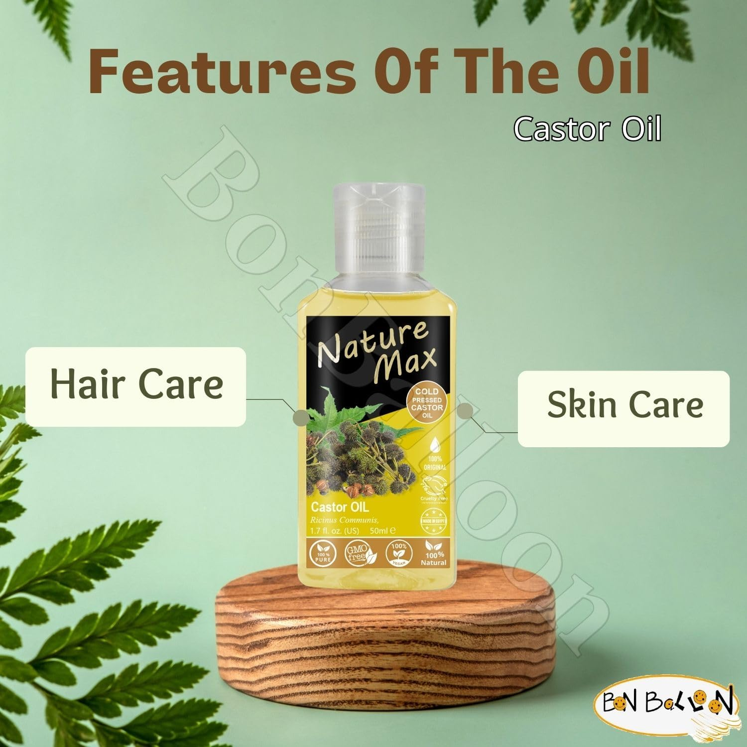 Nature Max Castor Oil Essential Oils Organic Natural Undiluted Pure for Hair & Skin Care Eyelashes & Eyebrows Cold Pressed Premium Quality ( 1Pack = 1.70 Oz / 50 Ml ) زيت الخروع image number 3