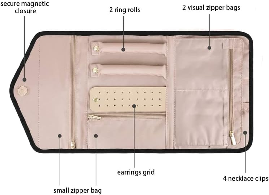 Travel Jewellery Roll -Jewellery Travel Pouch Portable Case Box Organiser, Durable Nylon-Polyester Material, 9X5.9 in Closed, 17.7X5.9 in Open image number 6