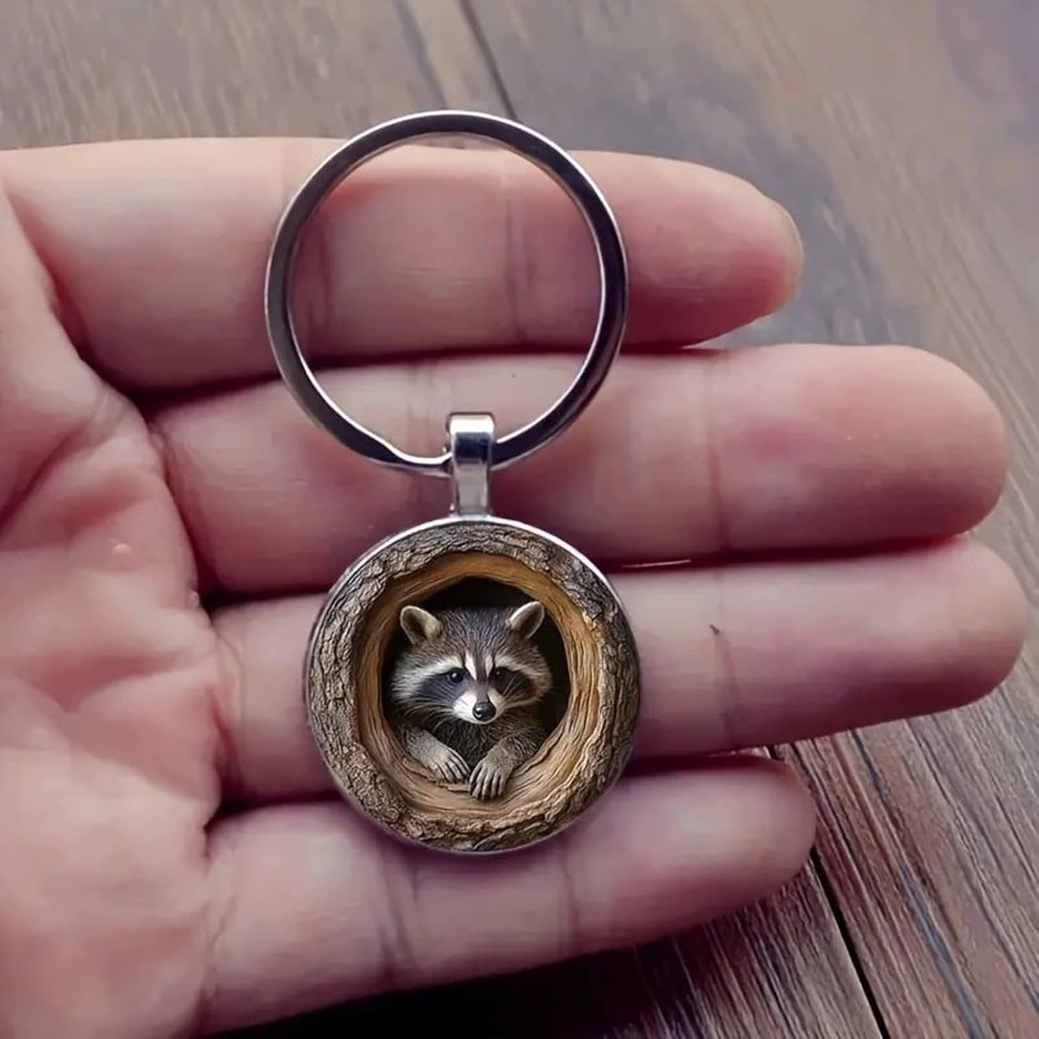 Raccoon Bag - Cute Animal Keychain, Tree Holes Backpack | Decorative Zipper Accessory, Cartoon Keychain Clip for School Bags, Wallet, Bo image number 1
