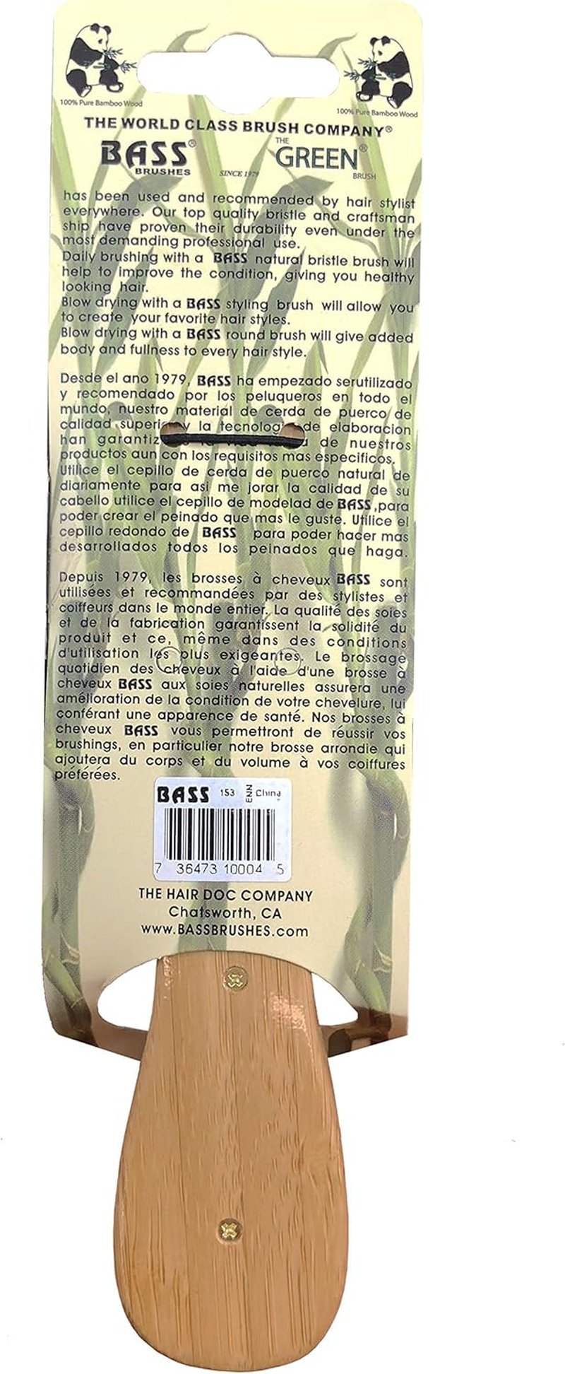 Bass Brushes 100% Wild Boar Bristle Classic Men'S Club Style Hair Brush, with 100% Pure Bamboo Handle, Shines, Conditions, and Polishes. Model #153 image number 4