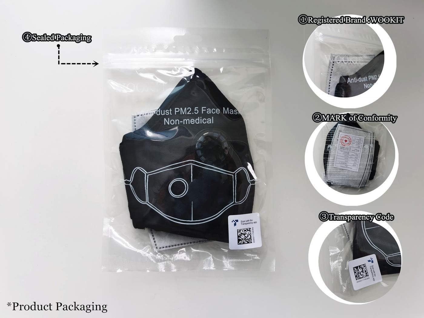 2 Pack Reusable Face Masks with 4 Filters, Cotton Washable Face Mask with 5-Layer Activated Carbon Filters and Adjustable Straps/Fits Most Adults-Black image number 3