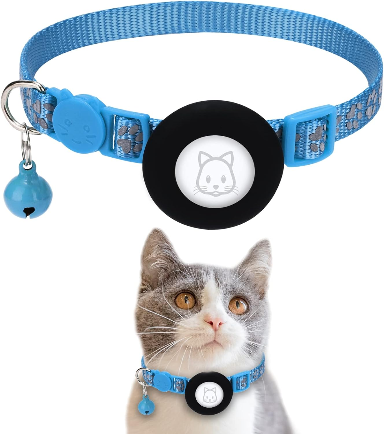 Airtag Cat Collar with Safety Buckle and Bell - Apple Air Tag Holder, Reflective 3/8" Width for Small Pets, Cats, Puppies, Kitten (Bluenew)