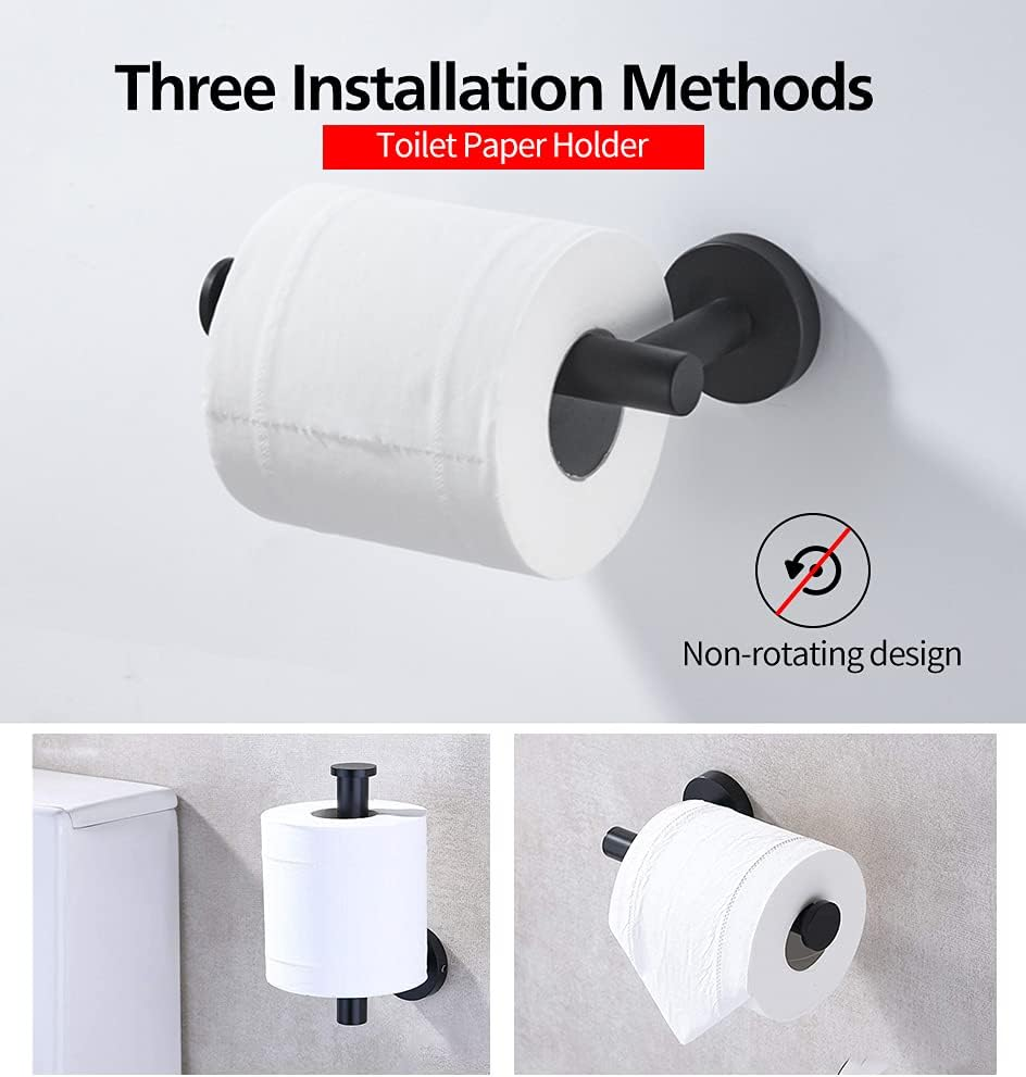 2Pcs Matte Black Toilet Paper Holder and Towel Ring Set, Stainless Steel Hand Towel Holder and Towel Hanger with Hardware Pack - 2Pcs Matte Black image number 3