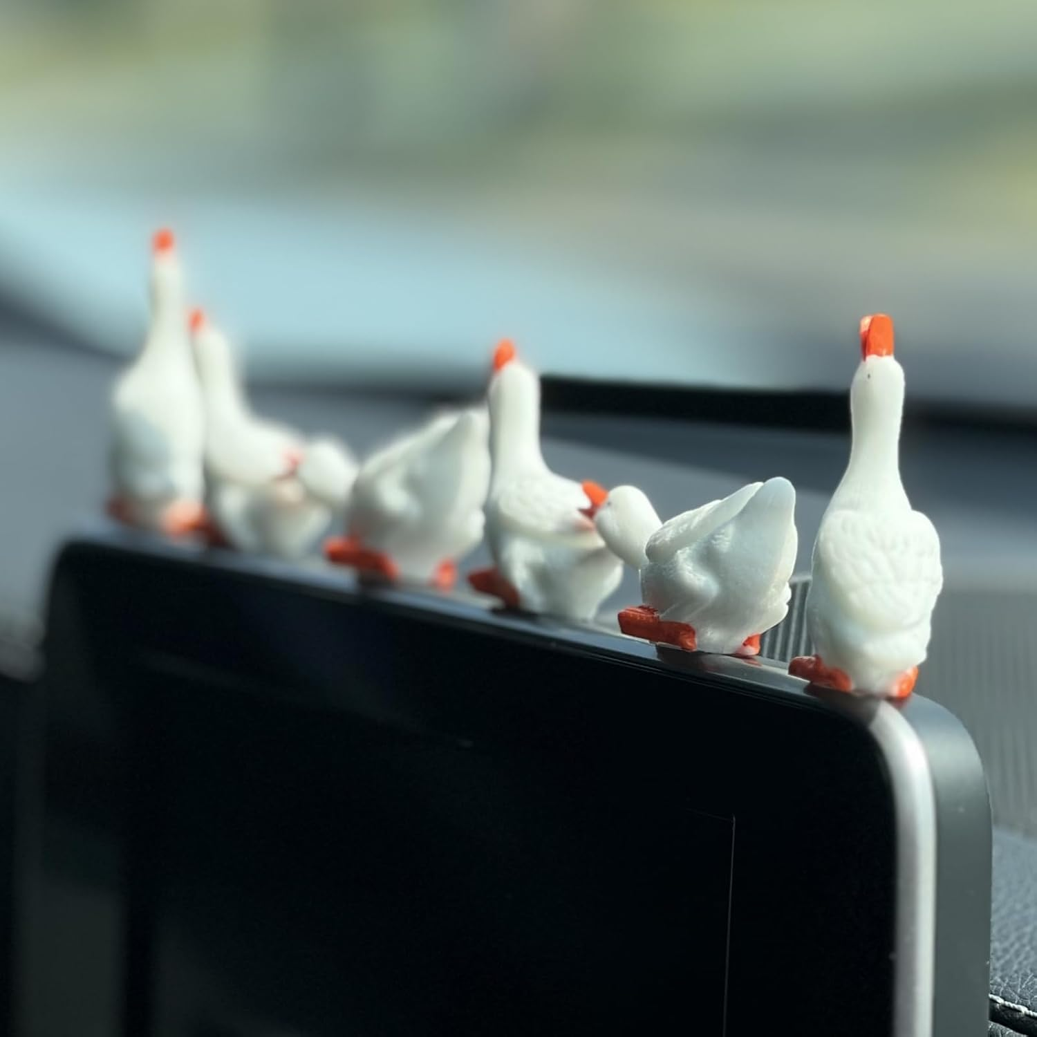 Set of 6 Fun Goose Car Dashboard Accessories, Cute Car Rearview Mirror Ornaments Kawaii Car Interior Accessories Office Home Decor Gifts for Women Men, White image number 2