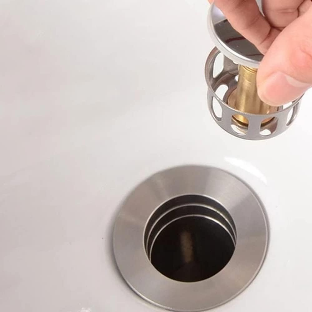 Sagasave Wash Basin Bounce Drain Filter Stainless Steel Push-Type Bounce Pop up Bathroom Sink Drain Plug for Washbasin Bathroom Sink image number 2