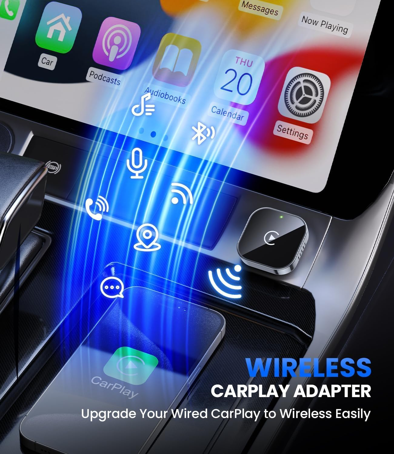 Wireless Carplay Adapter 2025 &ndash; Ultra-Slim Dual-Band Bluetooth Car Adapter for Apple Carplay & Android Auto &ndash; Plug and Play with Heat Dissipation Design image number 1