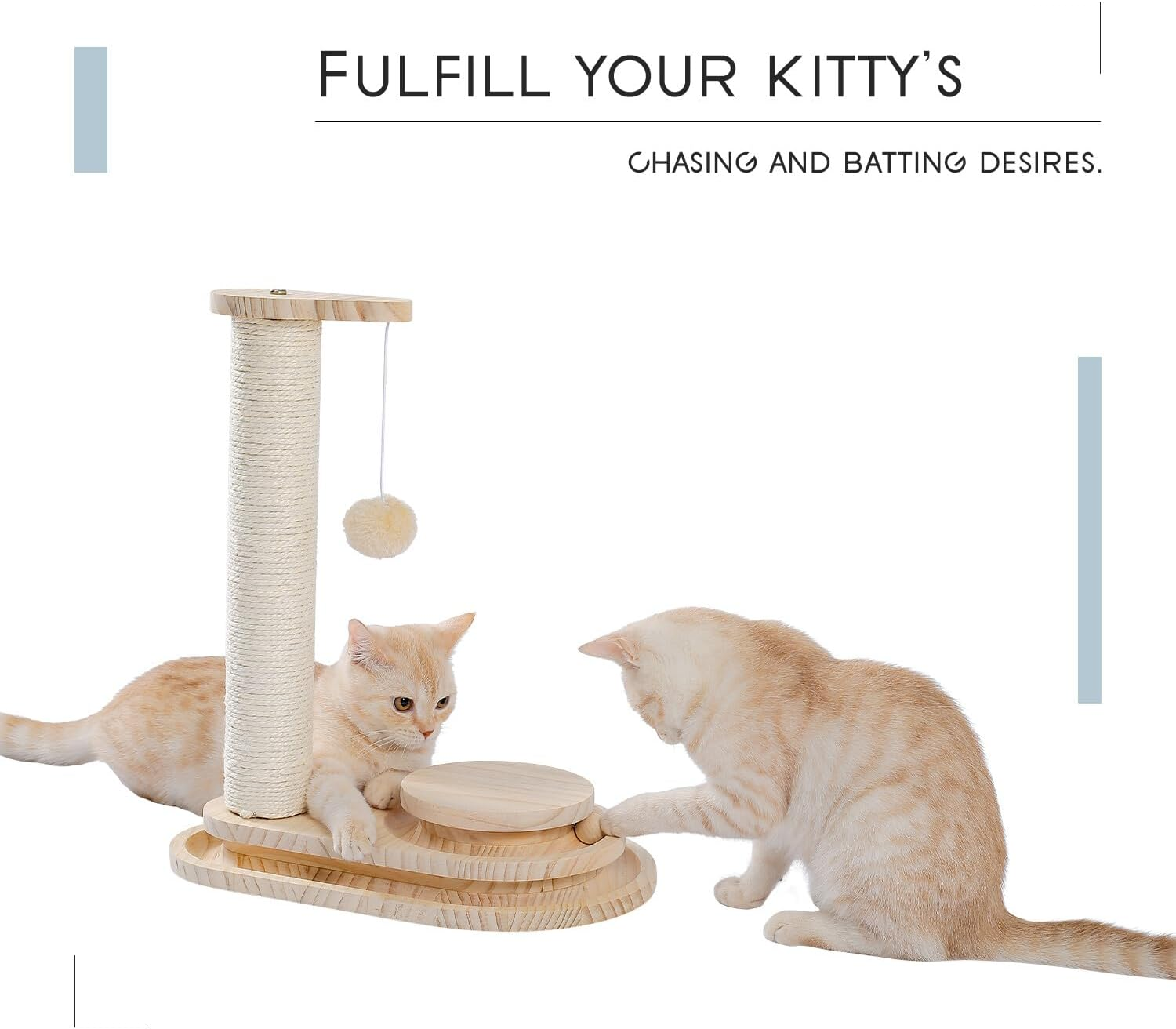 PAWZ Road Cat Scratching Post Cat Scratcher Kitten Toys for Indoor Cats Wooden Ball Track Two-Layer Modern Sisal 45Cm Tall Scratch Post Interactive Toy with Dangling Ball image number 5