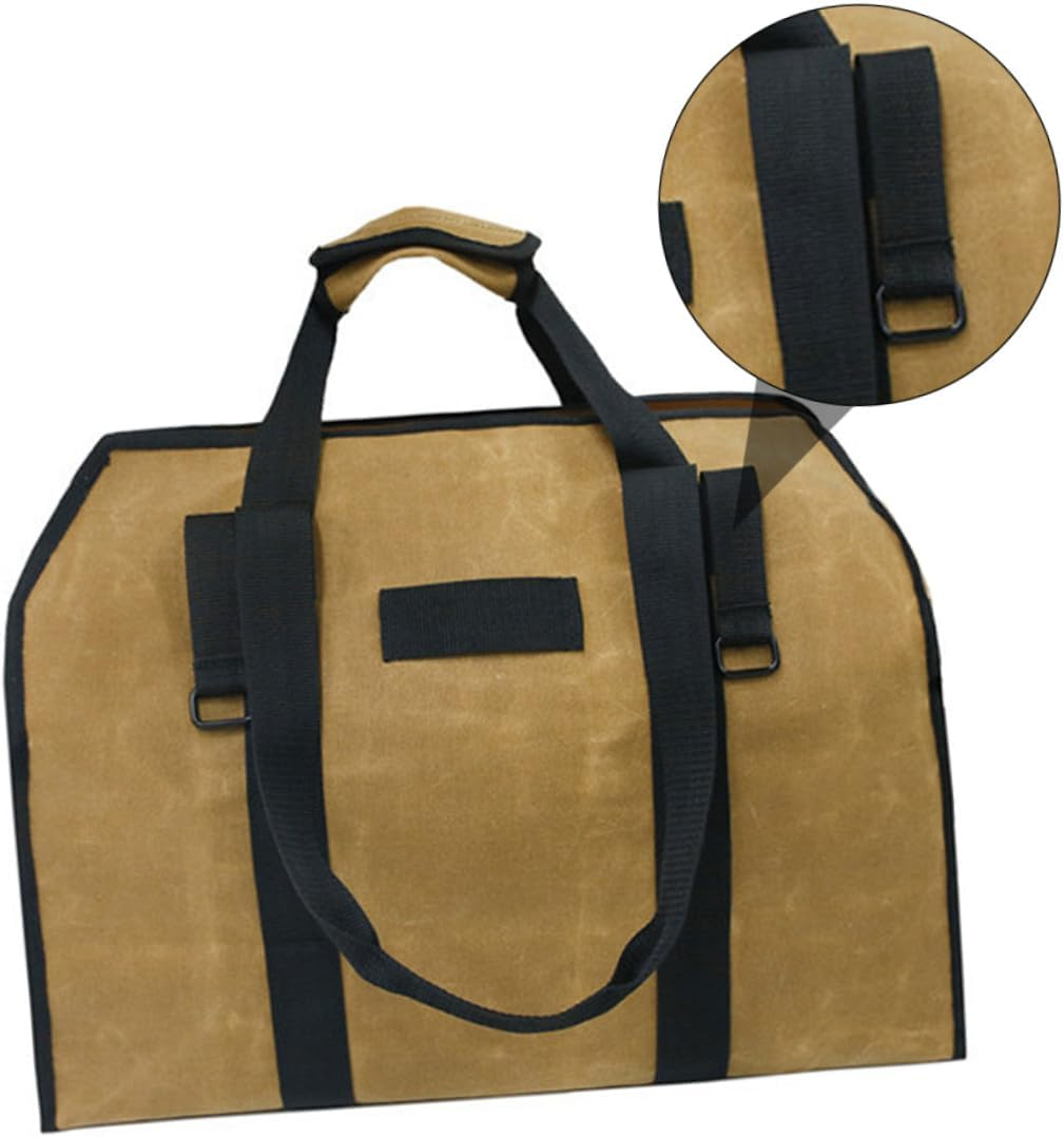 Waxed Canvas Firewood Holder Tote Bag with Metal Buckle Capacity Log Carrier Handbag for Outdoor Grilling Camping Storage image number 4