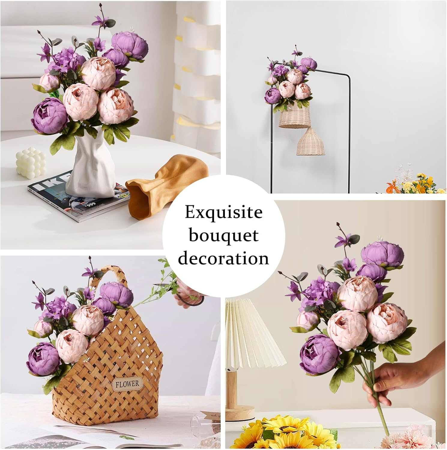 13 Heads Peony Artificial Flowers, Peony Silk Fake Flowers for Wedding Bouquets Decorations Garden Home Party Decor-Purple image number 1