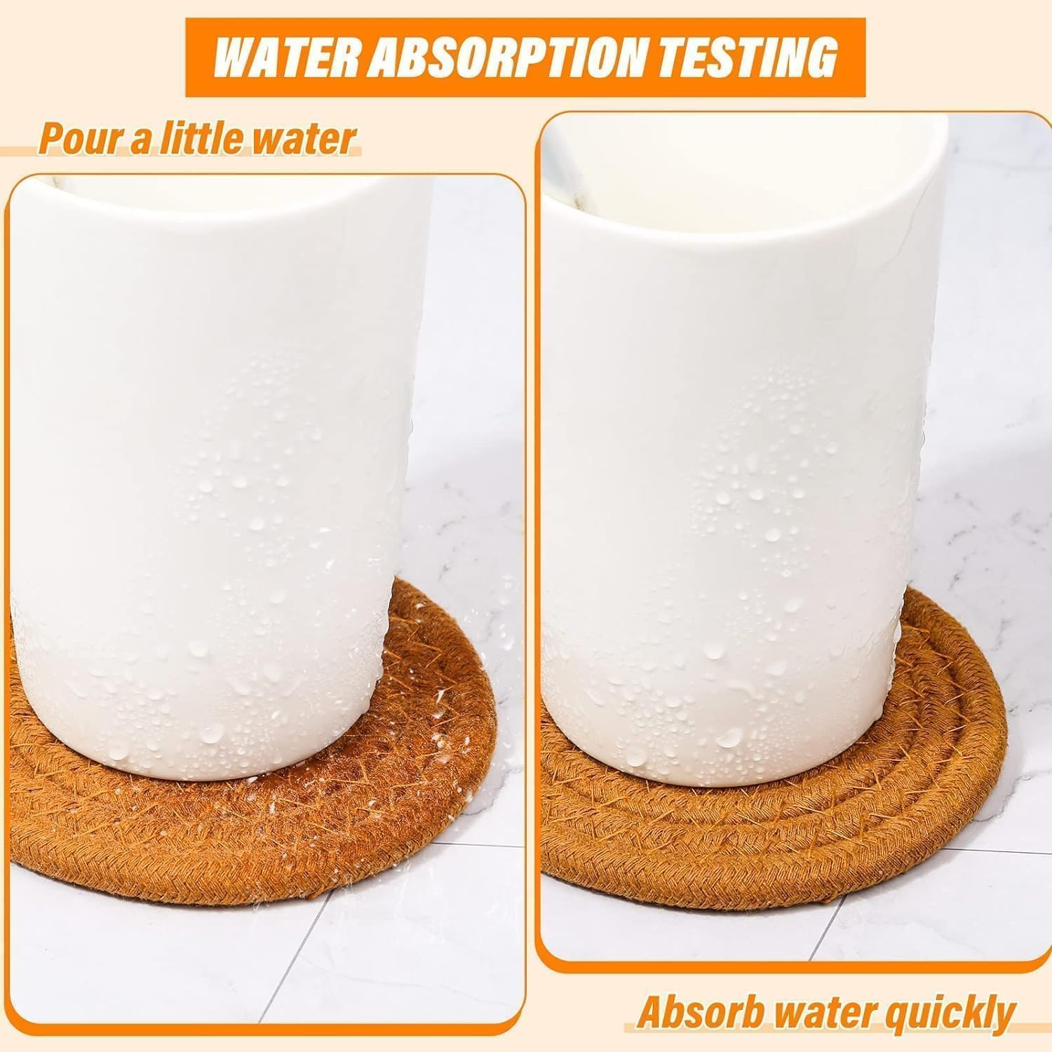 8 Pcs Drink Coasters with Holder, 4-Pack Absorbent Cotton Woven Coasters Set, 4 Colors, 4.3' Inch Non-Slip Table Protectors, Minimalist Home Decor for Cups, Mugs, & Glassware (Khaki) - Black image number 7