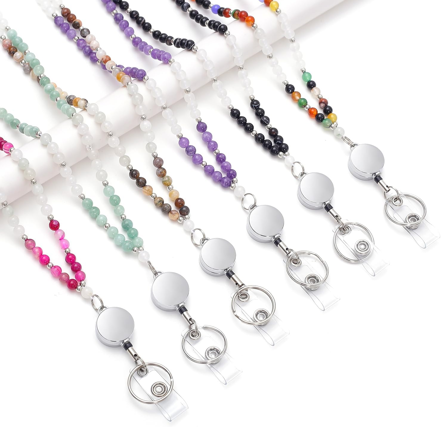 MORSUNBELA ID Card Holder Lanyard Work Card Lanyard Retractable Beaded for Women Badge Holders Keys Necklace Cute Long Lanyard Coffee Color image number 4