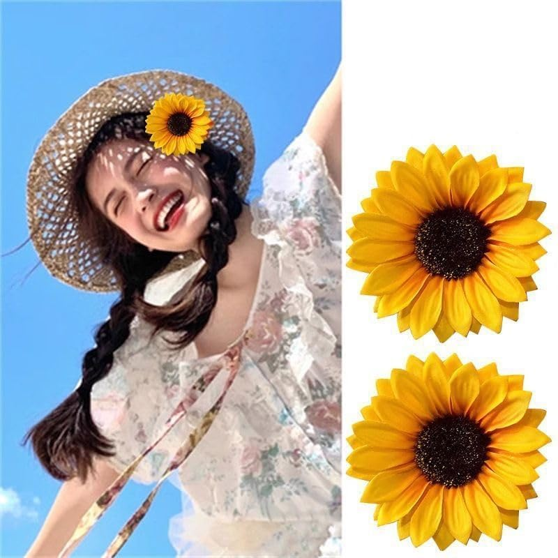 2 Yellow Sunflower Hair Clips Flower Hair Clips Beach Holiday Accessories Sunflower Hair Pins Clips and Hair Clips