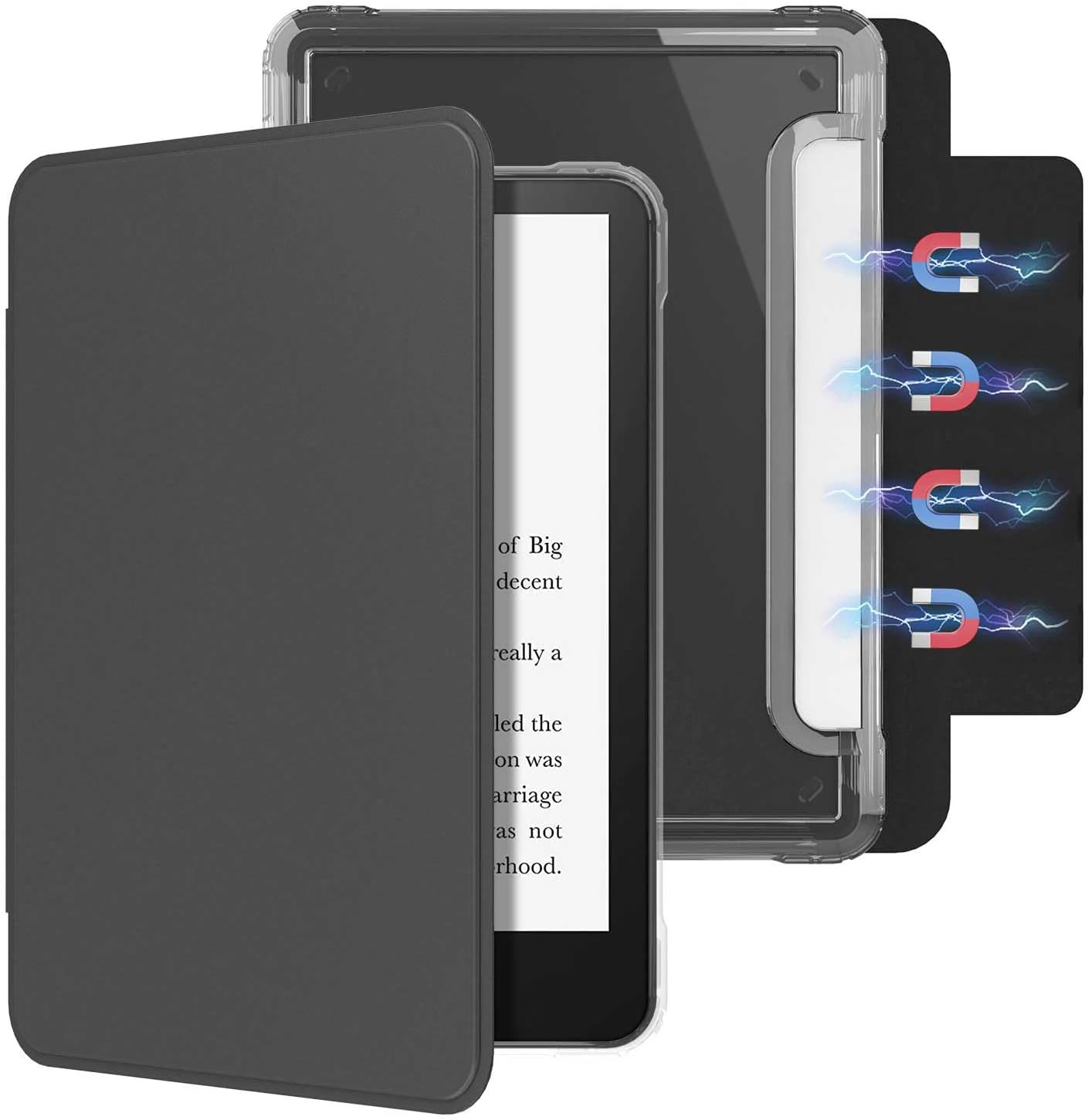 T Tersely Detachable Magnetic Case for All-New Kindle 11Th Generation 2024/2022 Release, 6 Inch, Clear Back Shockproof Light Cover with Auto Wake/Sleep, Black