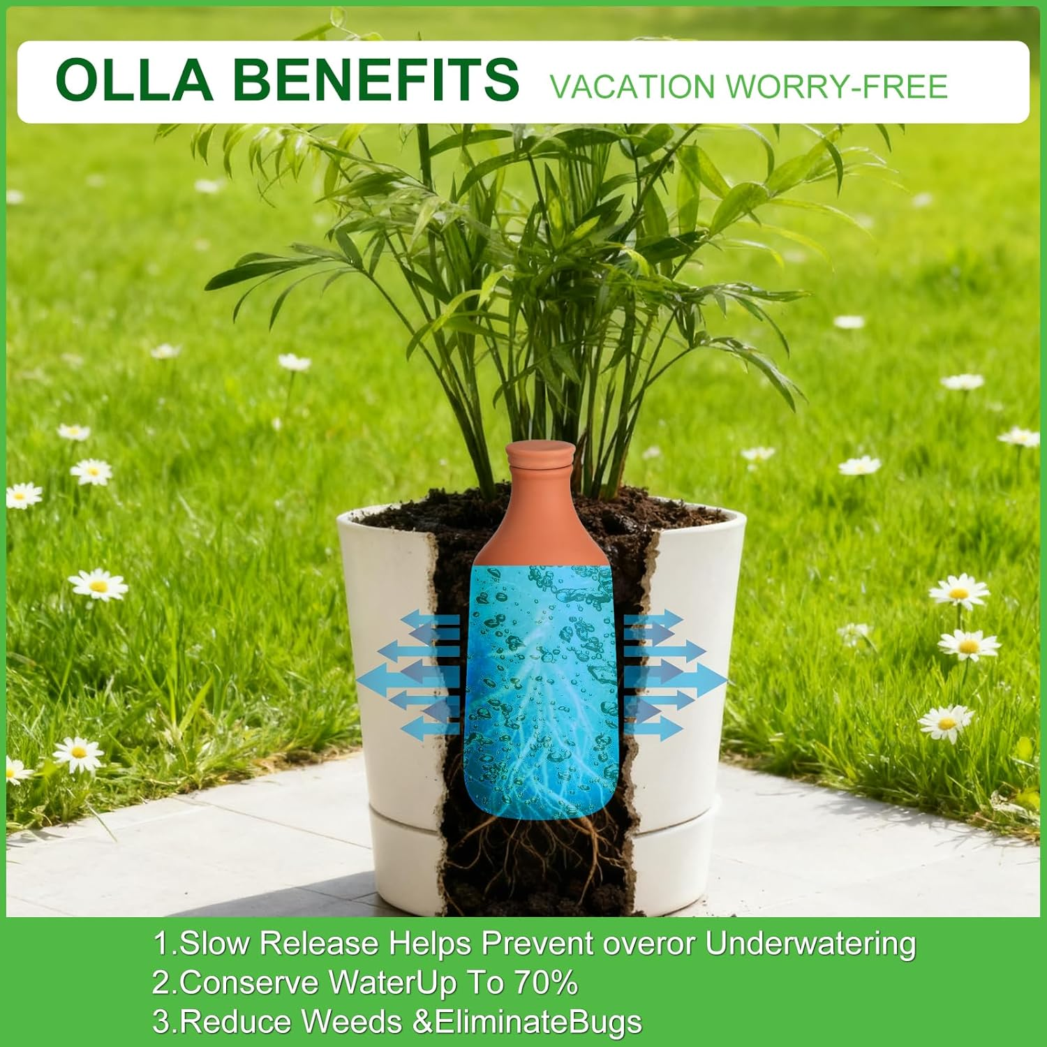 800Ml(27Oz) Self Watering Terracotta Pots 4 Pack, Ollas Plants Watering Devices with Pottery Stopper, Auto Plant Waterer for Garden Slow Release Plant Watering Spikes for Vacation Outdoor Indoor image number 2