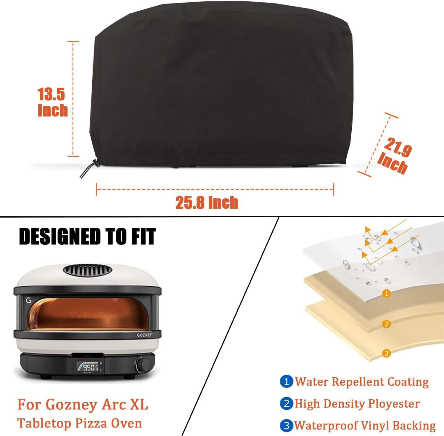 Pizza Oven Cover for Gozney Arc XL, Heavy Duty 600D Waterproof Outdoor Table Top Pizza Oven Accessories for Gozney Arc XL Gas Pizza Oven Cover Black image number 5