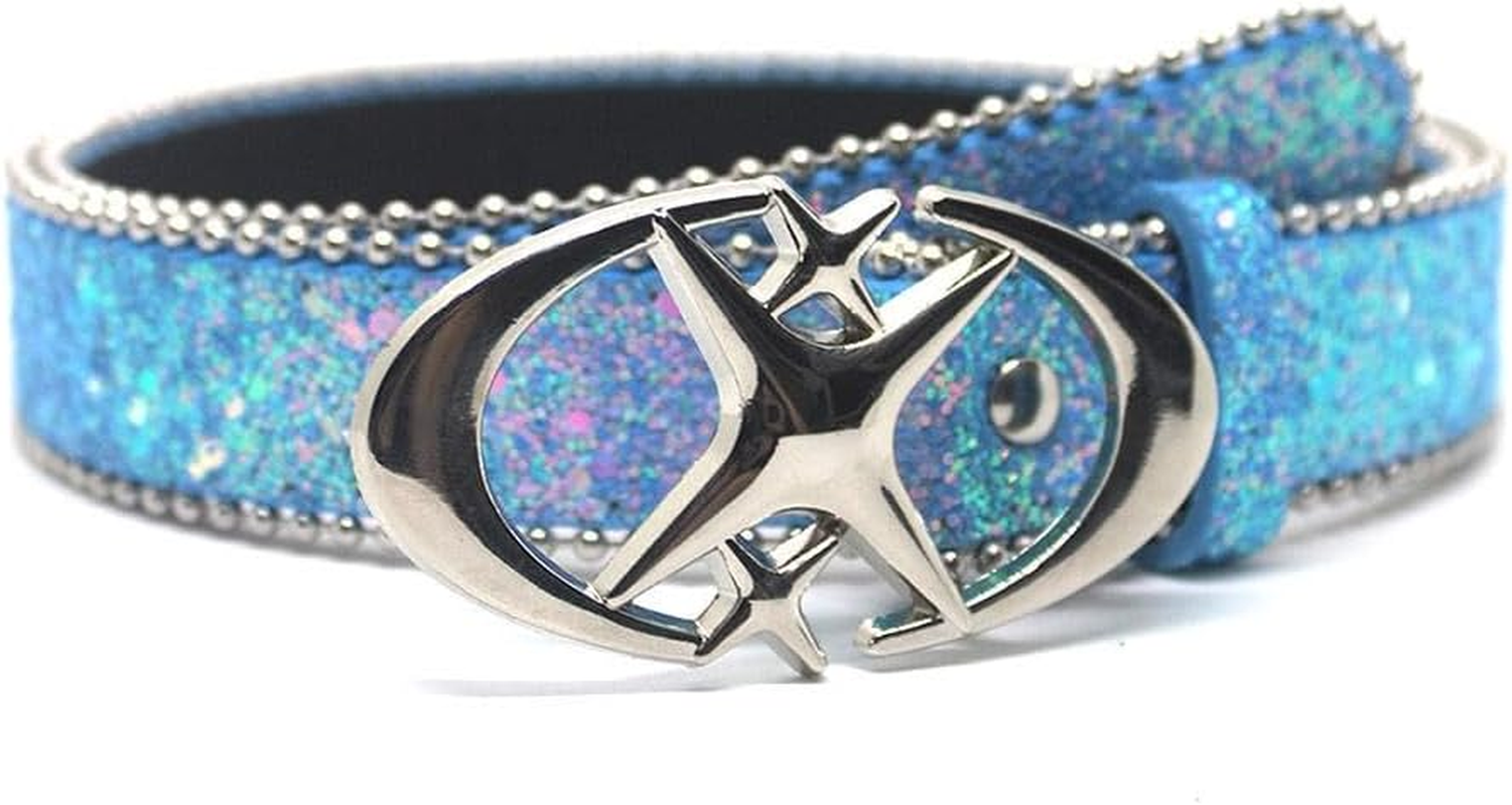 Punk Star Moon Belt Y2K Glitter Rhinestone PU Leather Waist Belt for Women Men Jeans Dresses Gothic Waistband