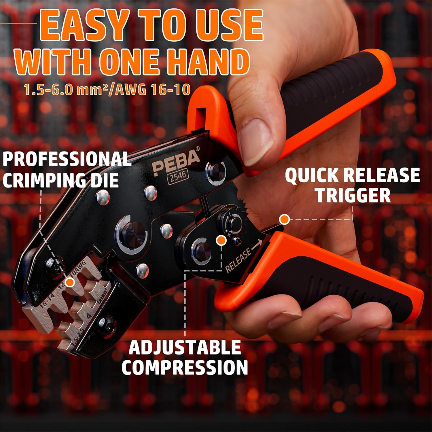 PEBA Solar Crimping Tool Set for 1.5-6.0 Mm&sup2; Solar Panel PV Cable, Incl. Cable Plug, Wire Stripper, Cable Cutter, Wrench for Solar Plug and Top Tool Box