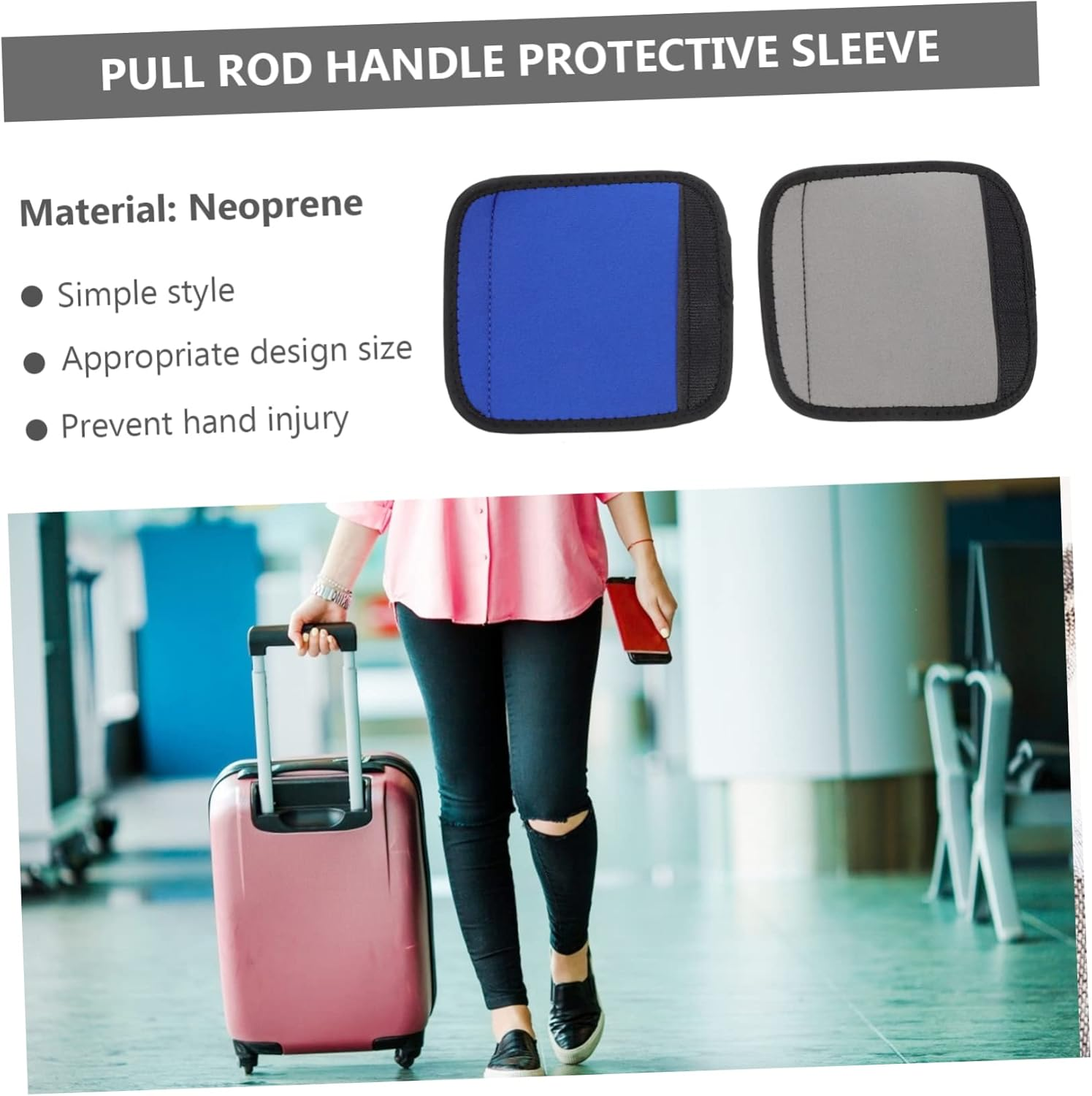 WESIEVYA 2Pcs Neoprene Luggage Handle Wraps Soft Comfortable Suitcase Handle Covers for Easy Identification Travel Accessories for Handbags Suitcases Grey Blue Colors Included image number 3