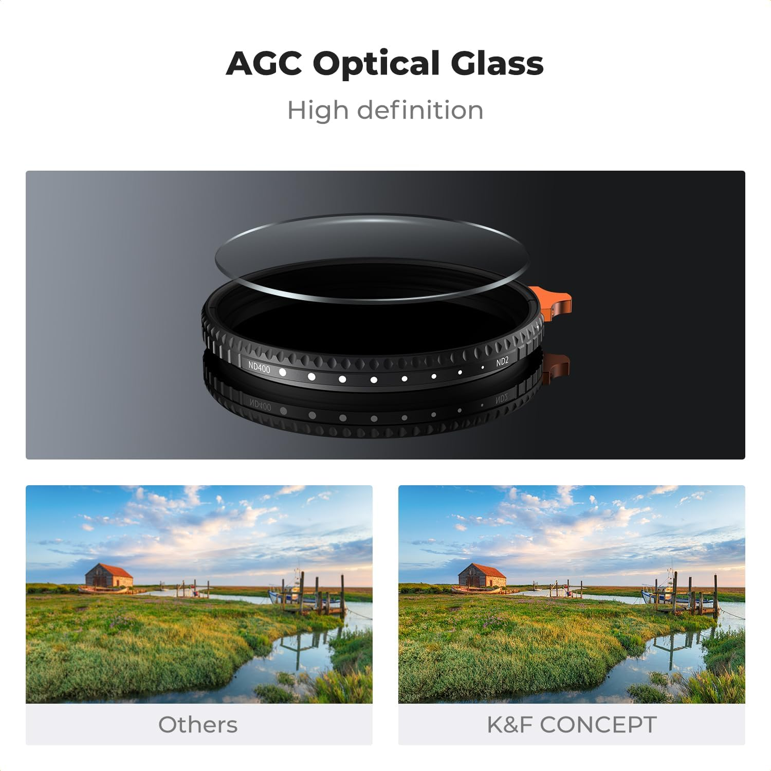 K&F CONCEPT 77Mm Ultra Low Reflectivity Variable ND Filter ND2-ND400 (1-9 Stops) 28 Multi-Layer Coatings AGC Glass Adjustable Neutral Density Camera Lens Filter (Nano-X) image number 4