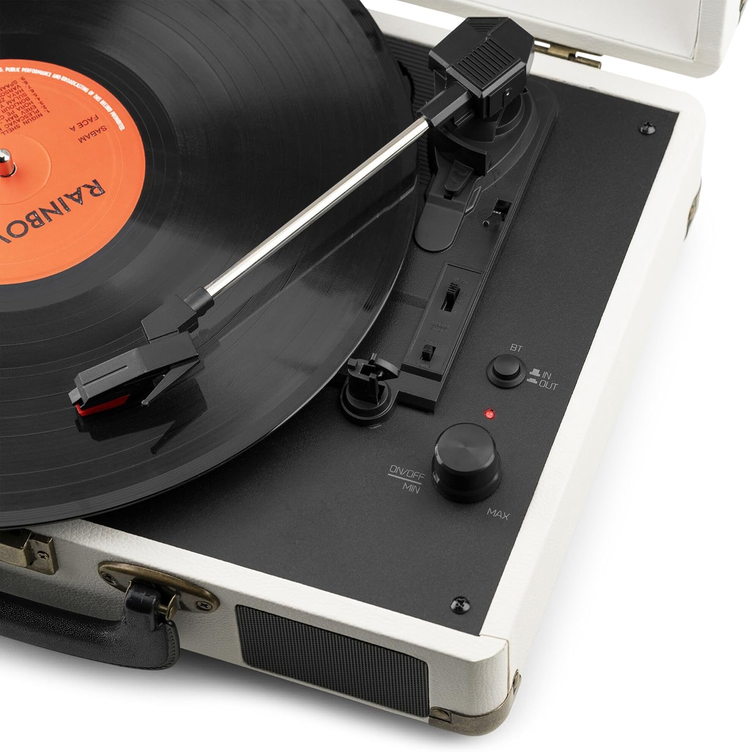 Audizio RP116 Turntable Briefcase Record Player | USB & Bluetooth Retro Record Players for Vinyl with Speakers | 3 Speeds | Convert Retro Vinyl to Mp3 via USB | RCA Output/Aux 3.5Mm (Cr&egrave;me) - Blue image number 3