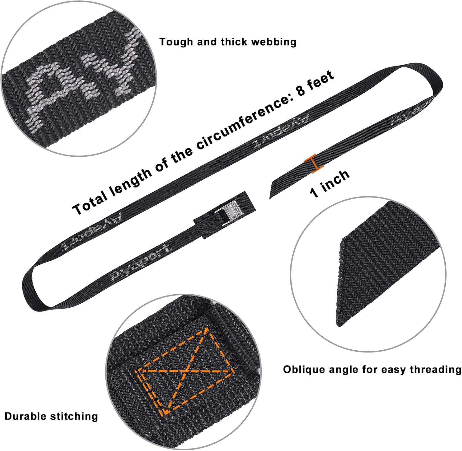 Ayaport Stainless Steel Cam Buckle Tie down Lashing Straps 2500Lbs Break Strength Heavy Duty Car Roof Rack Strap for Kayak, SUP, Surfboard, Cargo, Motorcycle, Truck, Boat, Dirt Bike