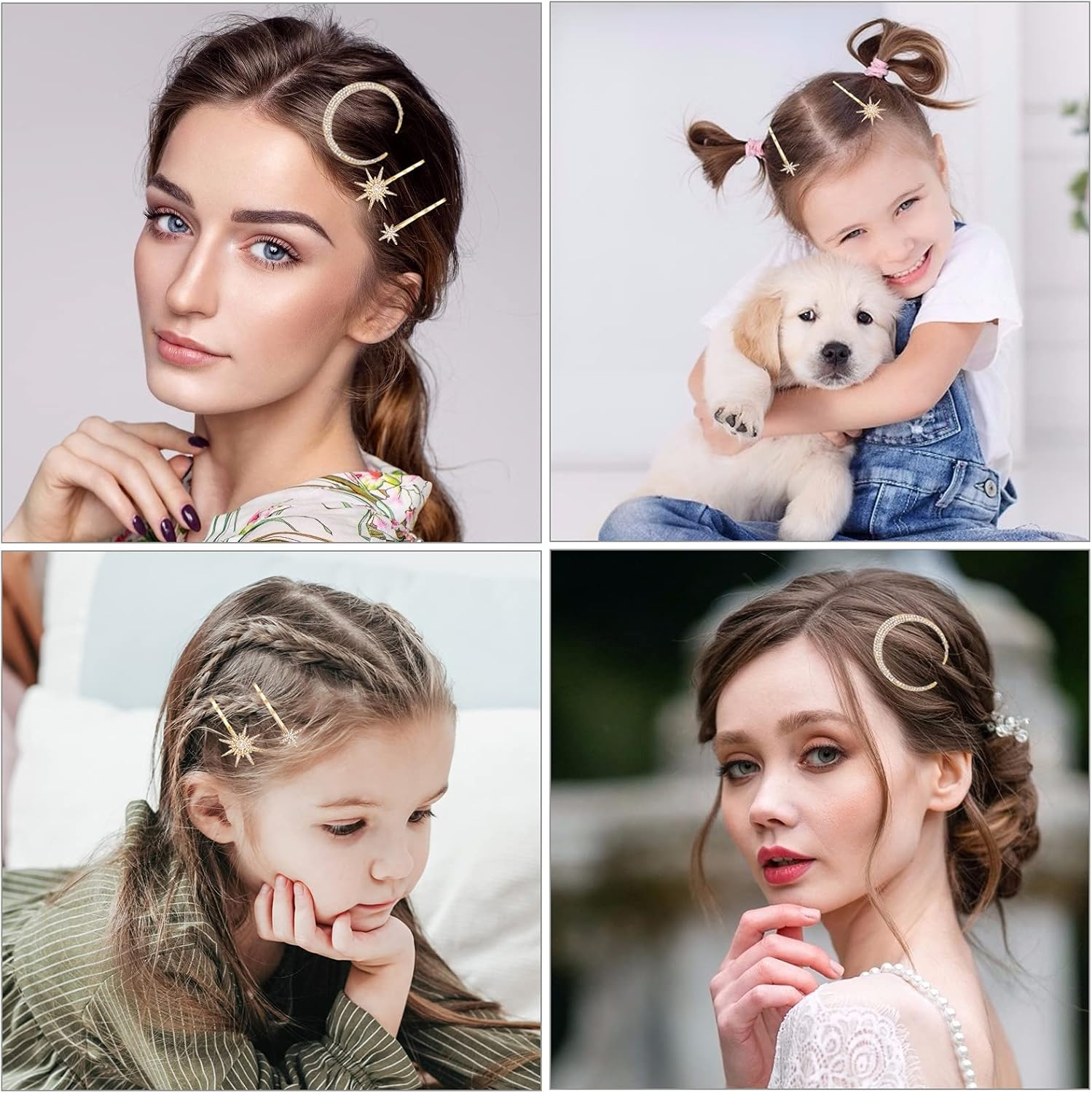 Hair Pin Rhinestone Moon Hair Accessories Women Girls Star Hair Clips Vintage Set Simple Elegant for Thick Thin Hair 9 Pieces