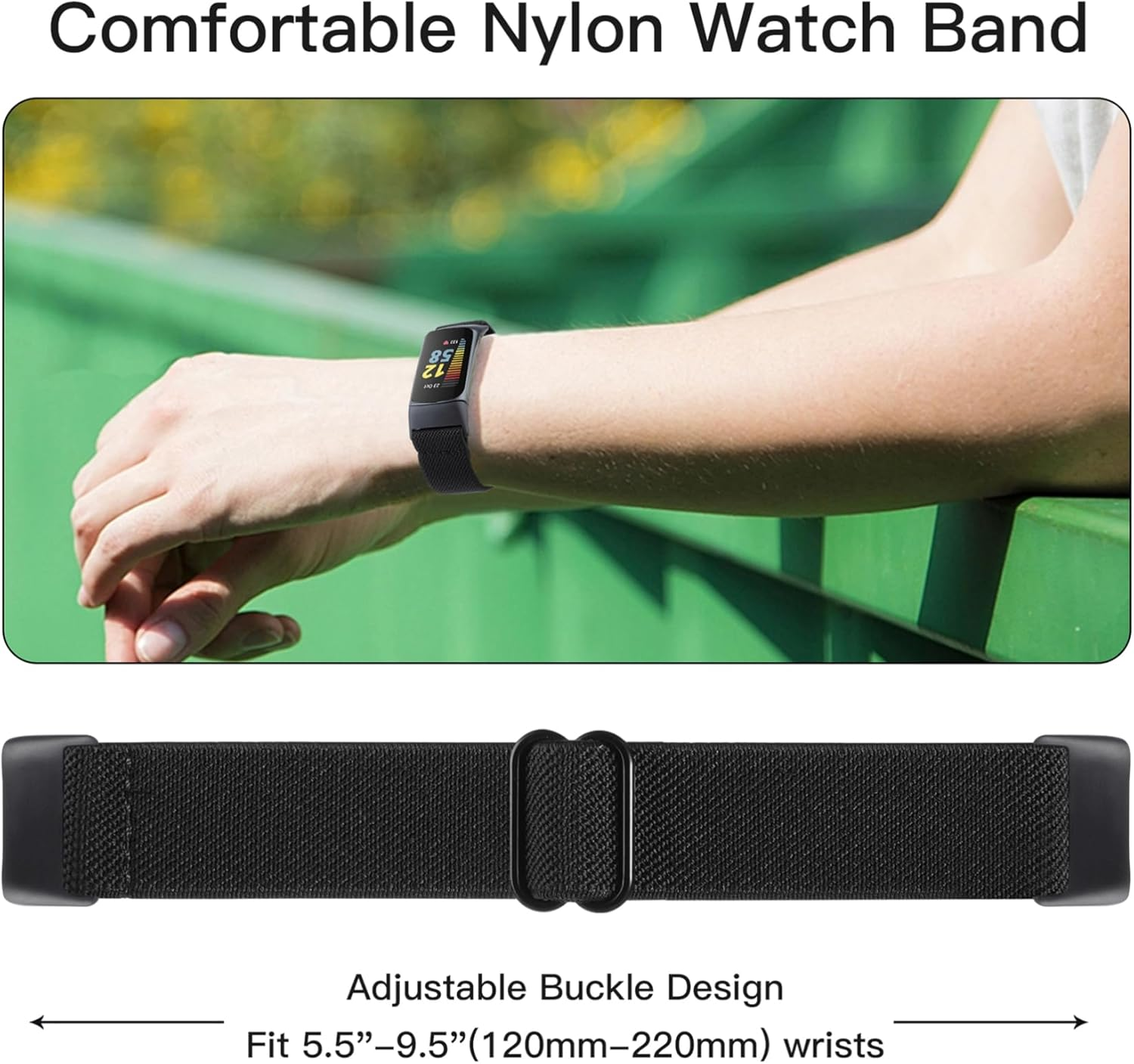 Everact 5 Pack Stretchy Nylon Compatible with Fitbit Charge 6 Bands/Fitbit Charge 5 Bands for Women Men, Elastic Adjustable Straps Sport Replacement Wristbands for Fitbit Charge 5/6 Watch image number 6