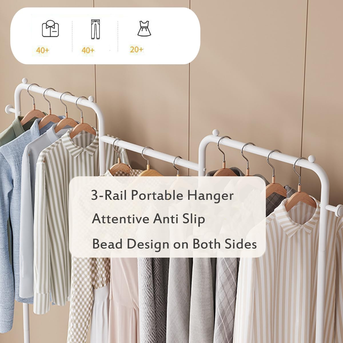 Clothes Rack, 3 Rods Portable Clothing Hanging Garment Rack, Clothing Rack with 6 Shelves and 2 Storage Pockets image number 5