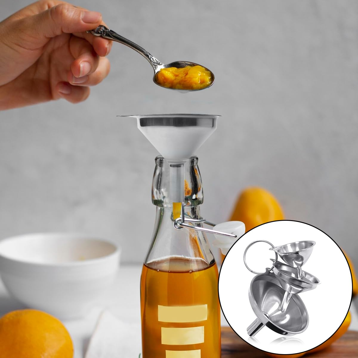 Metal Funnels, 3 PCS Small Stainless Steel Kitchen Funnels for Filling Bottles (3 Sizes) image number 4