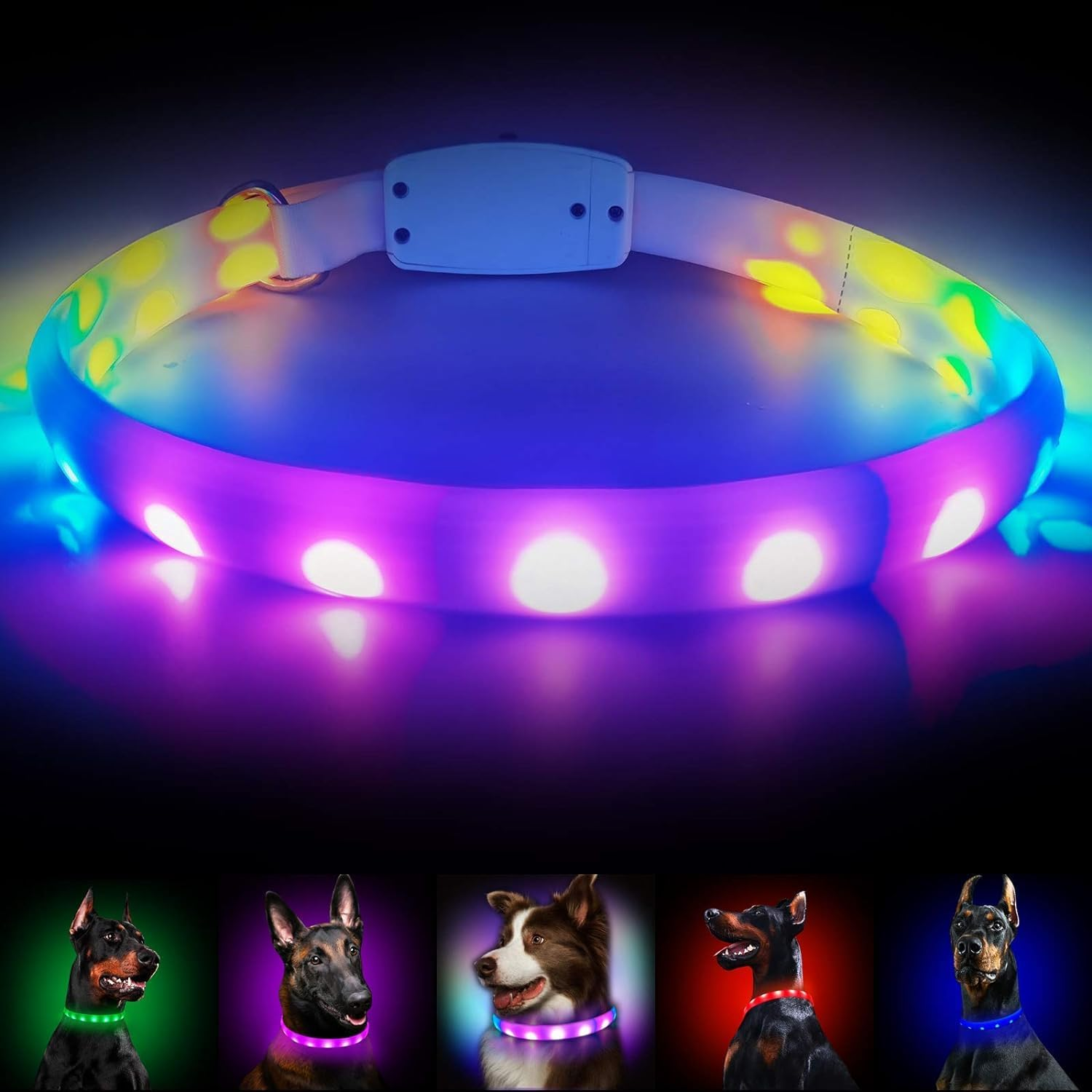 LED Dog Collar - Color Changeable Light up Dog Collars USB Rechargeable,11 Light Effects Glow in the Dark Collar Weatherproof Fits for Small Medium Large Dog,Keep Your Pets Seen Safety High Visibility image number 4