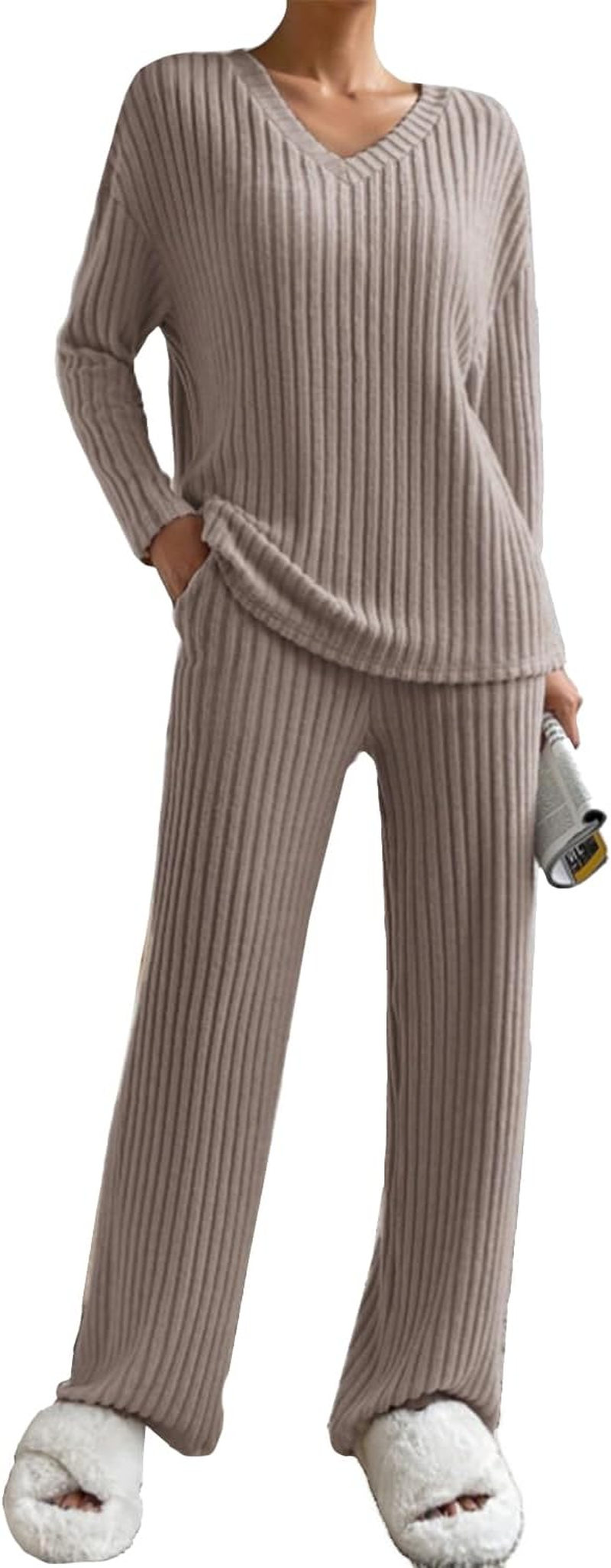 Women Suit 2 Pieces Tracksuit Long Sleeve V Neck Jersey Comfortable Straight Pants Casual Suit Fall Winter