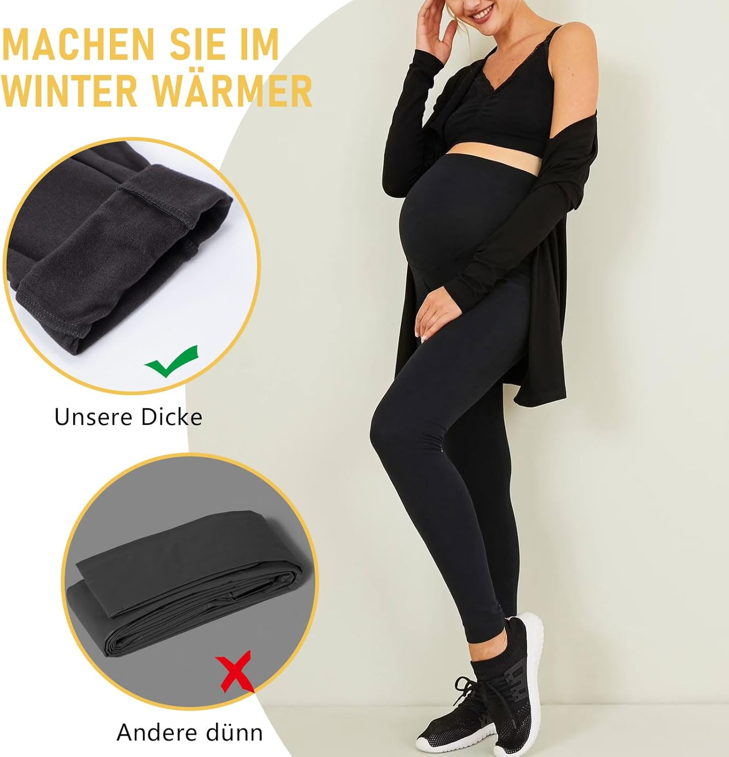 Fleece Lined Maternity Leggings with Pockets over the Belly Thermal Women'S Maternity Workout Yoga Pants Warm and Soft for Winter image number 5