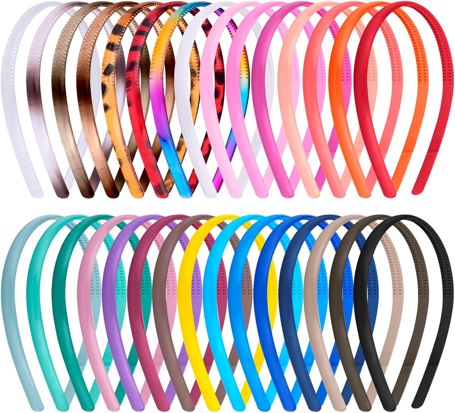Duufin 30 Pieces Plastic Headbands, Thin Plain Plastic Headband with Teeth, Colorful Plain Headbands 0.8Cm, for Girls and Women, 30 Colors image number 2