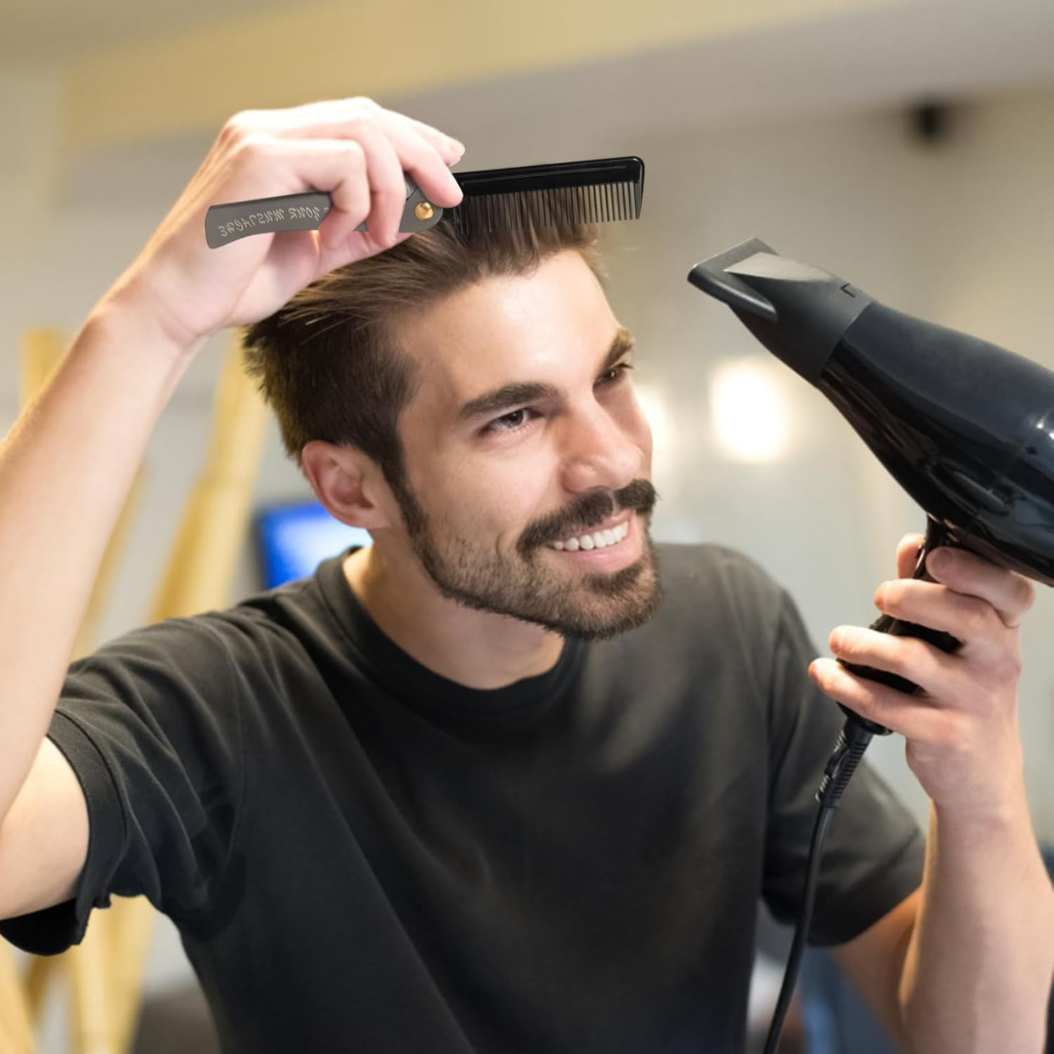 Ziyonix Portable Moustache Comb, Folding Beard Comb, Pocket Beard Comb, Foldable Comb Hairdressing Tool for Men with Handle for Men, Salon, Home Styling image number 1