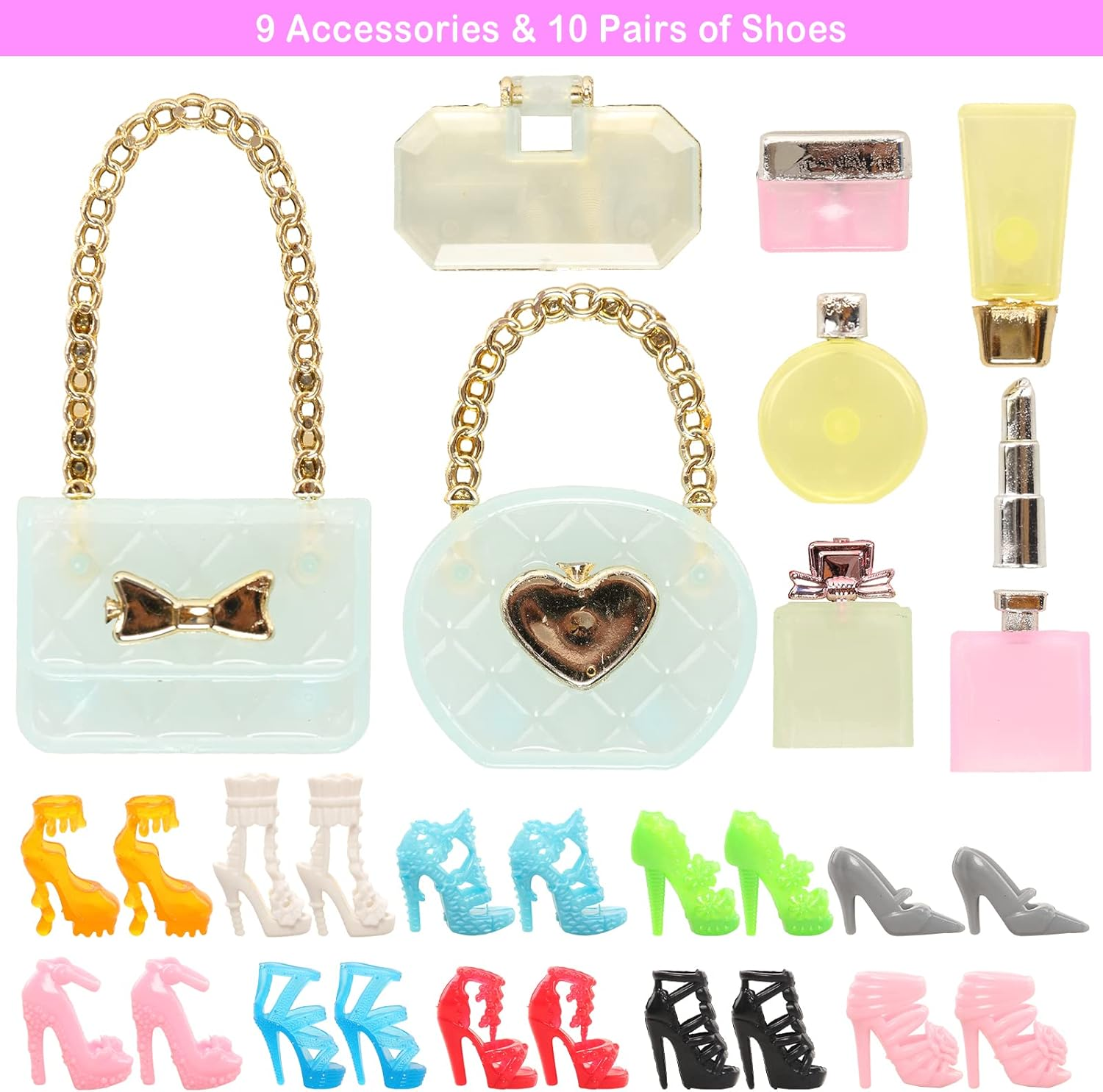 Barwa 12 Set Dresses Party Gown Sequin Fashion Dresses with 10 Shoes 9 Dressing up Accessories Clothes for 11.5 Inch Girl Doll image number 3