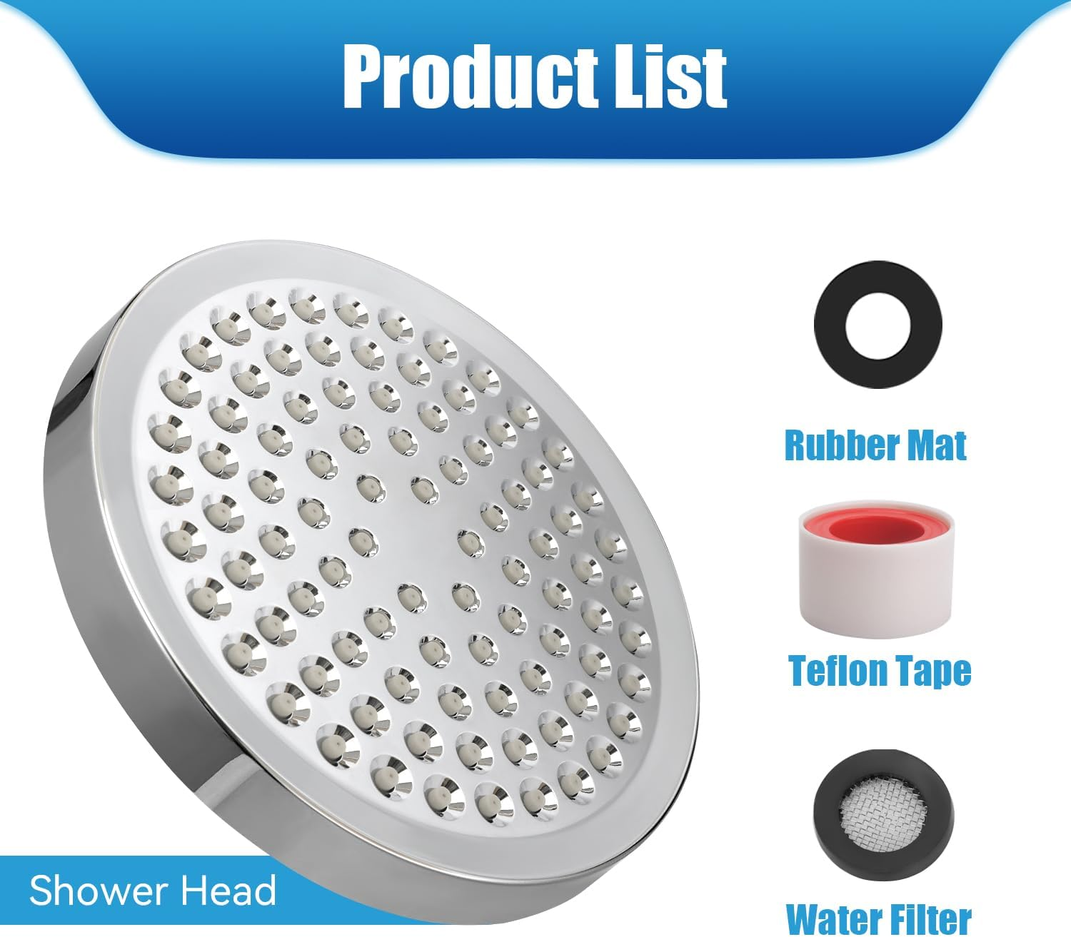 Kovizen Shower Head High Pressure Rain, Luxury Bathroom Rain Shower Head with Chrome Plated Finish, Adjustable Angles, Anti-Clogging Silicone Nozzles (2.5 GPM) image number 6