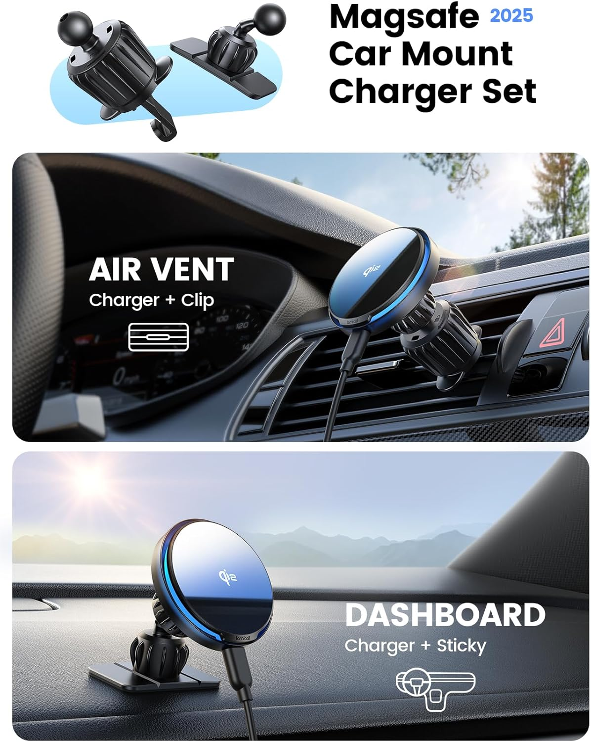 Lamicall 15W for QI2 Safe Mag Car Mount Charger - 【RGB LED】360&deg; Wireless Car Phone Holder Vent Dashboard, Handsfree Magnetic Phone Holder for Car Charging for Iphone 17 Air Pro Max plus 16 15 14 13 12 image number 4