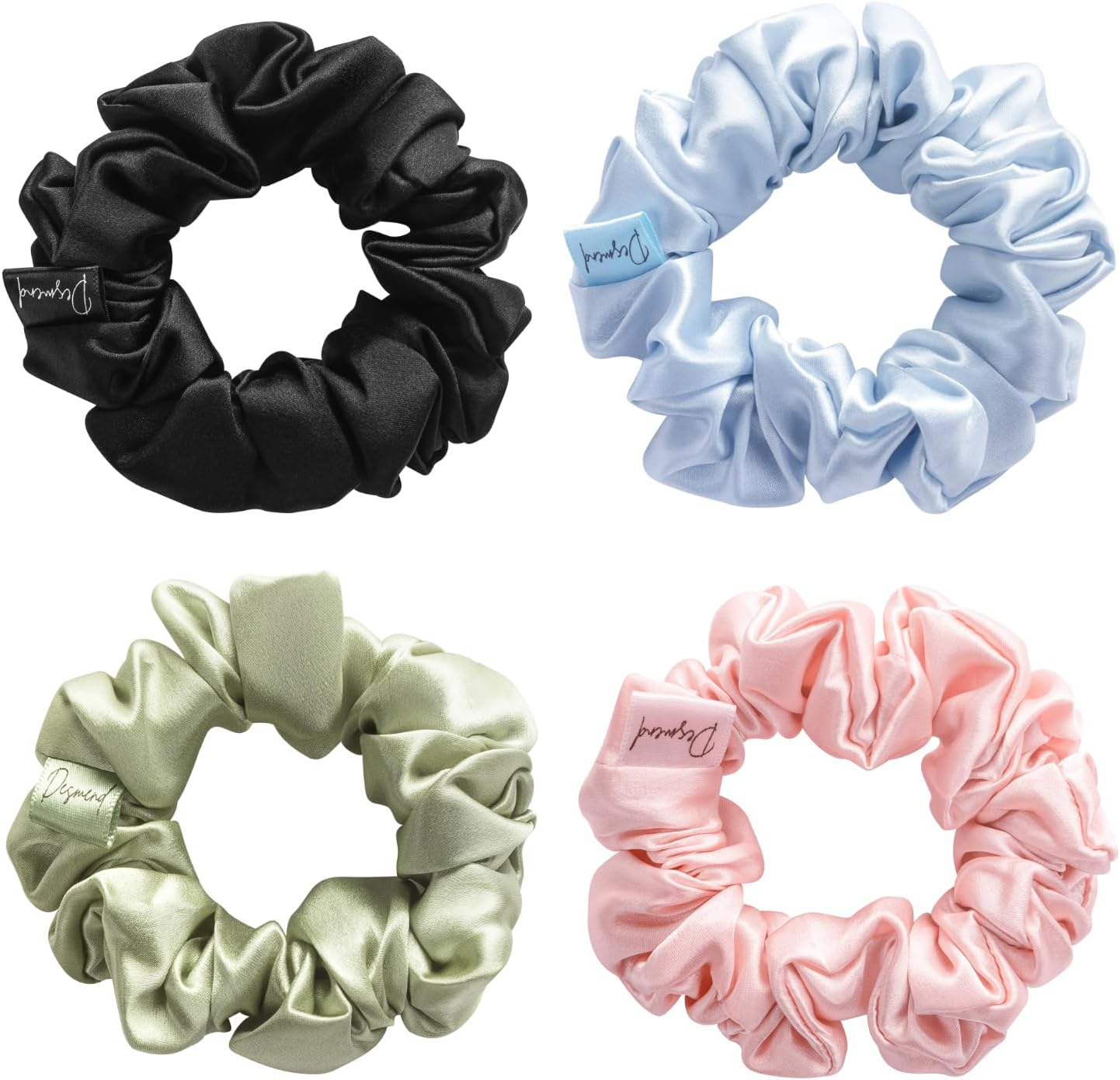 Silk Scrunchies 100% Pure Mulberry Thin Skinny Silk Hair Ties for Women & Girls No Damage Hair Bands Perfect for Ponytails & Sleep Small 5 Pcs Black/Green/Pink/Light Brown/Blue