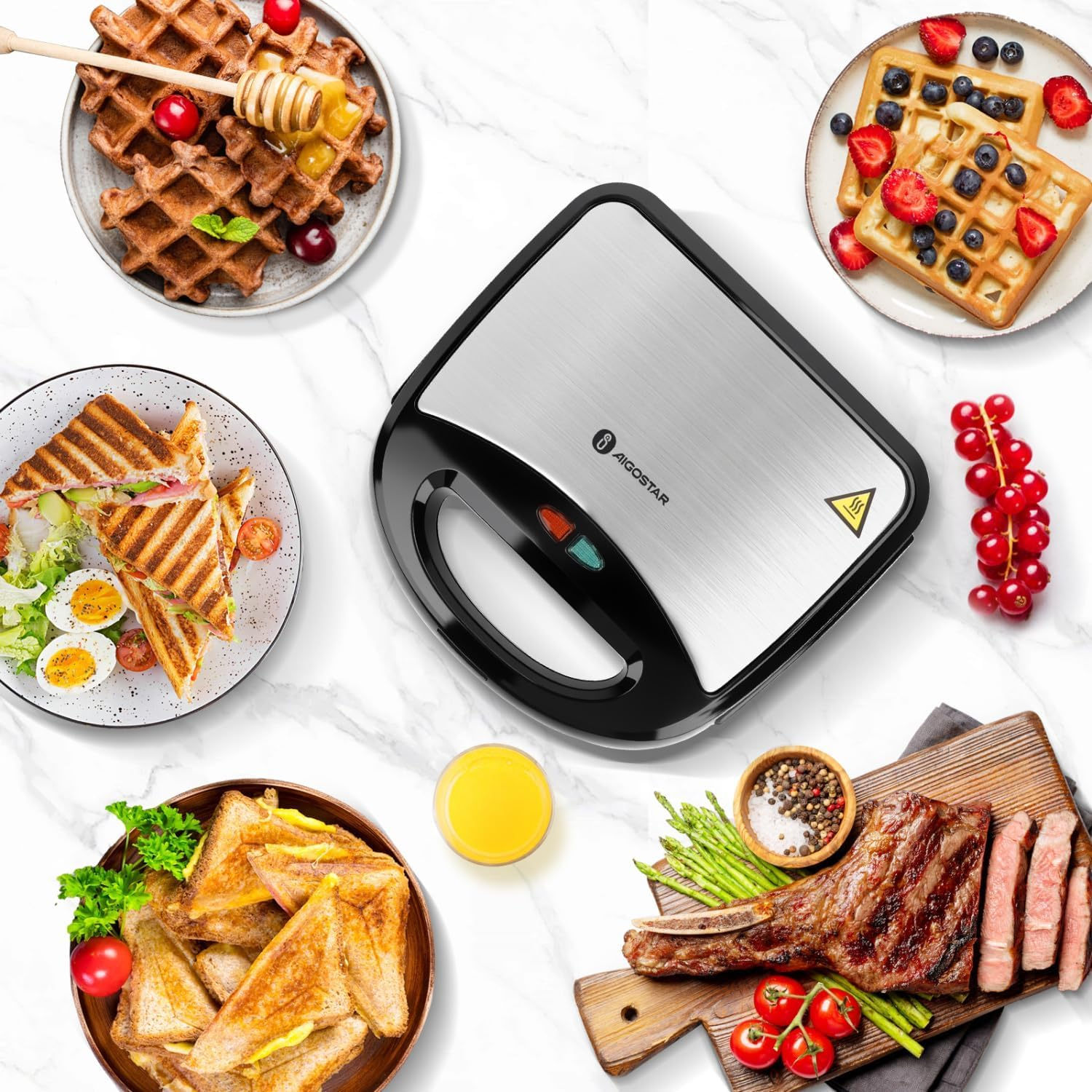 3-In-1 Sandwich Maker with Removable Plates, Non-Stick Waffle Iron & Panini Press for Grilling, Compact Electric Grill with Cool-Touch Handle, LED Lights & Easy Clean image number 1