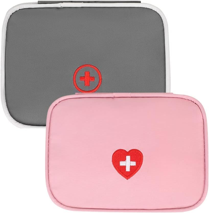 Liyquint 2Pcs Portable First Aid Bag - Mini Travel Medicine Pouch for Medication Storage, Small Empty Medical Organizer Pouch for Office, Emergency & Outdoor Essentials (Pink+Grey) image number 4