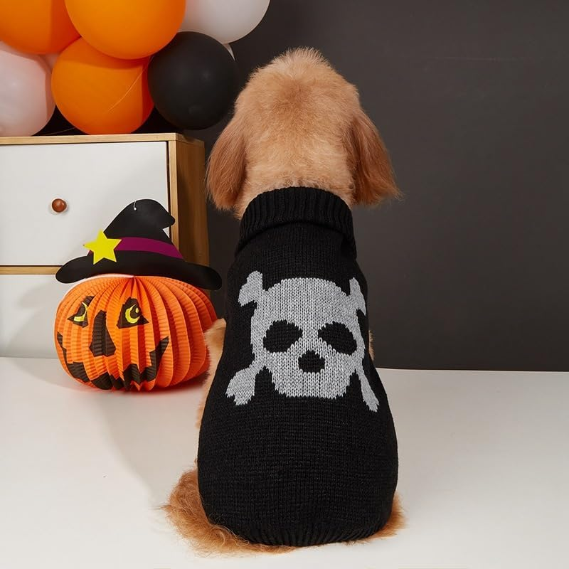 Pet Dog Jumpers Halloween Skull Knit Sweater Kitty Puppy Warm Sweatshirt Suitable for Small Cats and Dogs (X-Small) image number 2