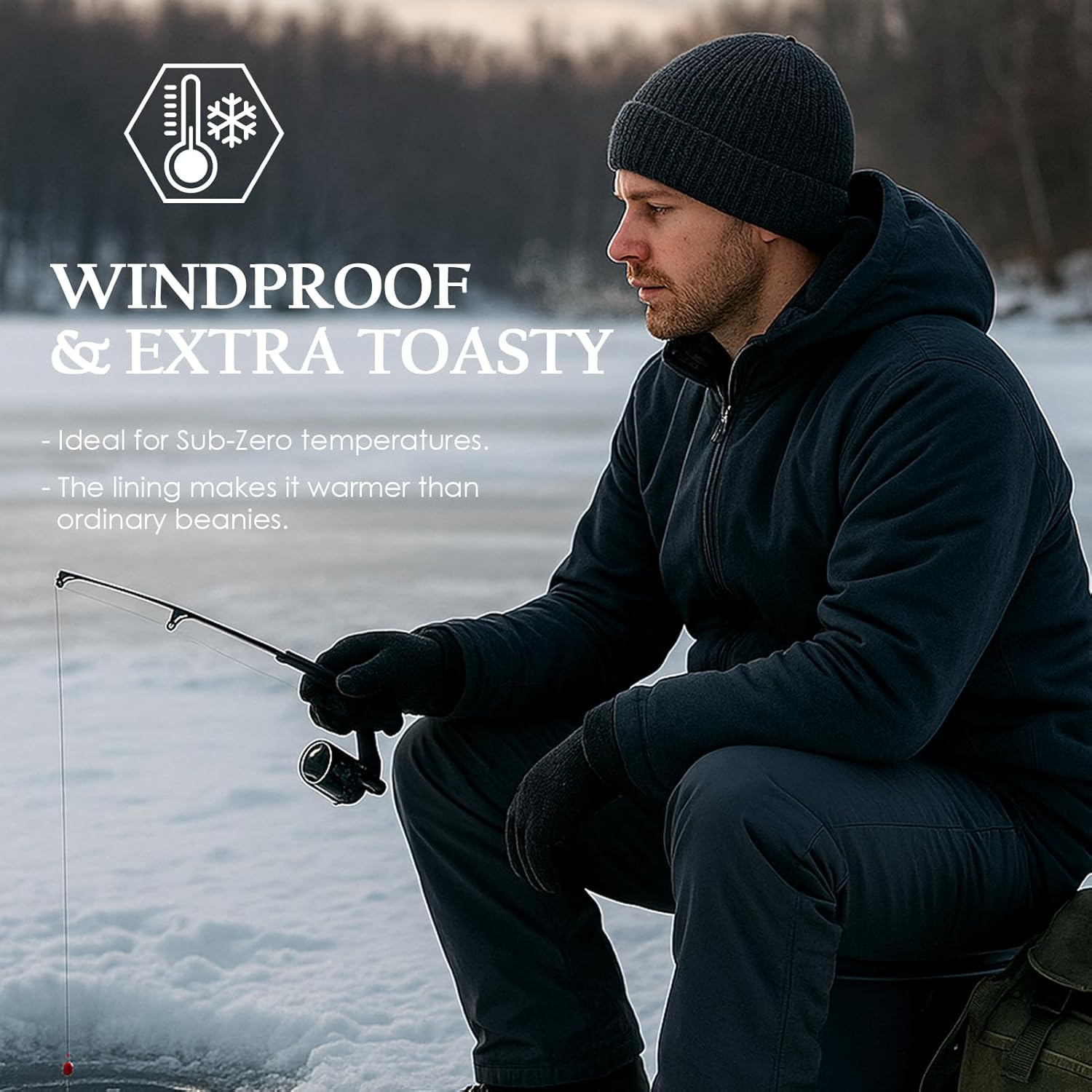 Big Head L/XXL Wool Blend Warm Beanie for Men, Chunky Knit Texture, Warm Stretchable Skull Cap Winter Hats image number 6