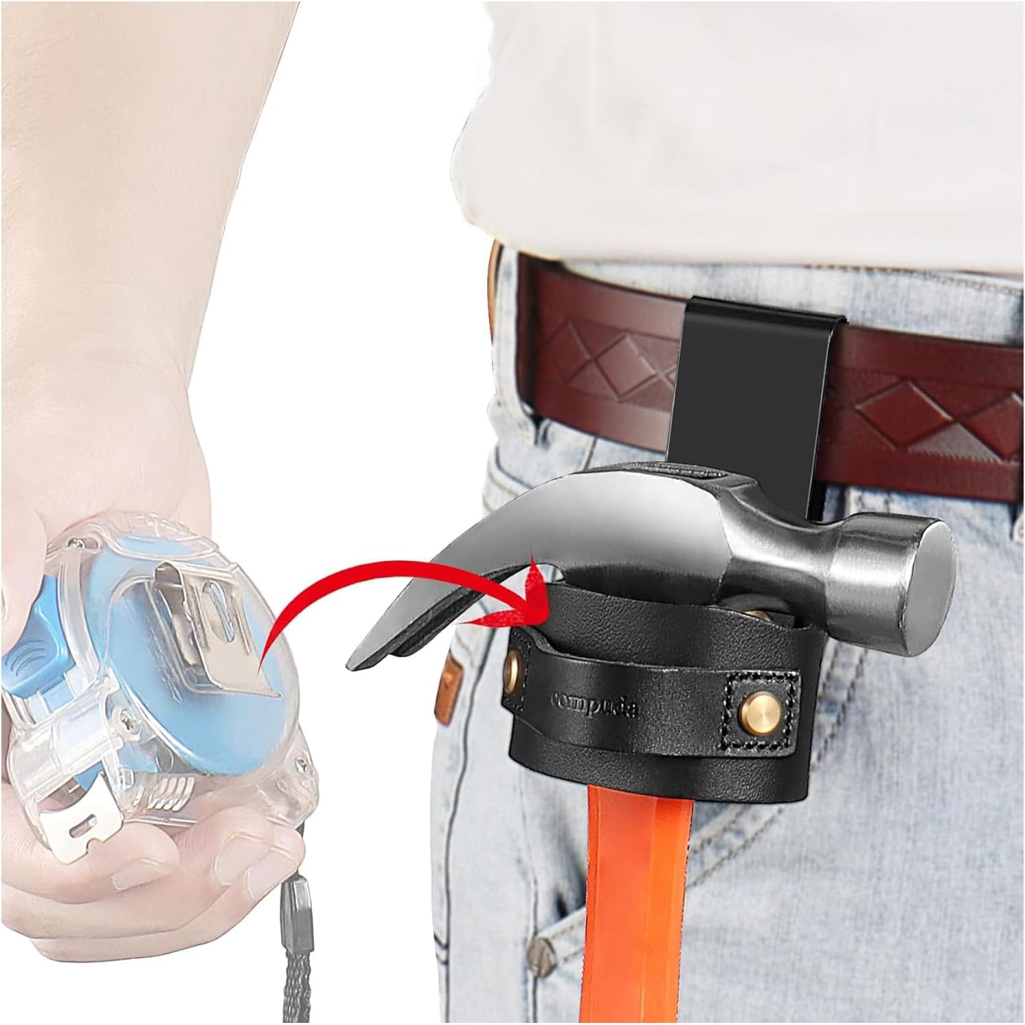 Hammer Holder,Hammer Holder for Belt,Hammer Loop,Hammer Holster,Clip-On Tool Belt Holster Holds Hammers,Hatchet, or Mallet. image number 4