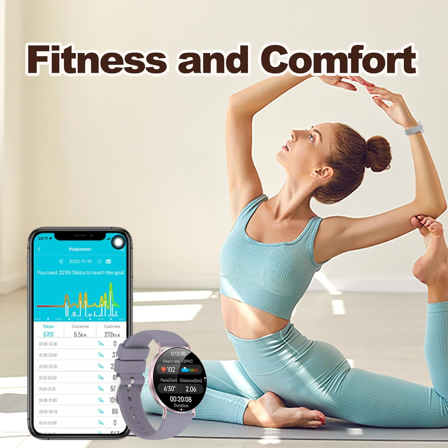 Ultra-Slim Smart Watches for Women(Call/2 Bands/All Metal), 1.32" AMOLED Ultra-Clear Screen Fitness Tracker with Spo2/Heart Rate/Sleep Tracking,Waterproof Smart Watch for Iphone/Samsung/Android - Silver image number 6