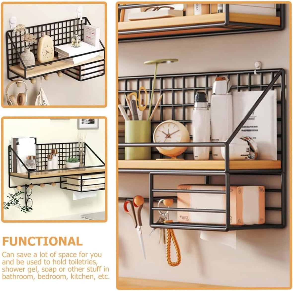 AIMALL Wall Mounted Storage Rack Metal Hanging Rack for Bedroom Dormitory, Two Sizes and Colors, Black White image number 2